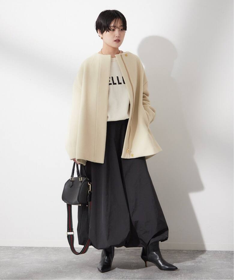 追加2》SUPER 140S /MARINI クルーネックショートコート（ノーカラー 