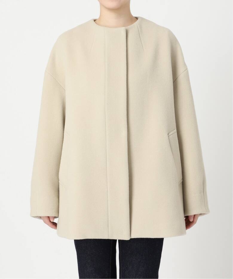 追加2》SUPER 140S /MARINI クルーネックショートコート（ノーカラー  