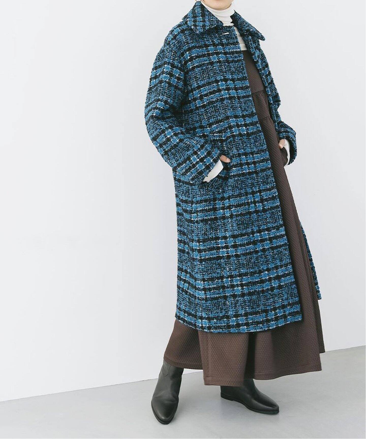 BALLIブルーチェックステンカラーコート（その他ブルゾン／アウター  