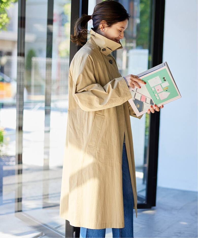 コットンナイロンギャバビックカラーコート（ステンカラーコート 