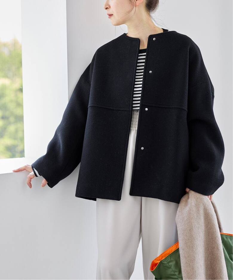 JOURNAL STANDARD スーパー140ビーバーノーカラーショートコート 