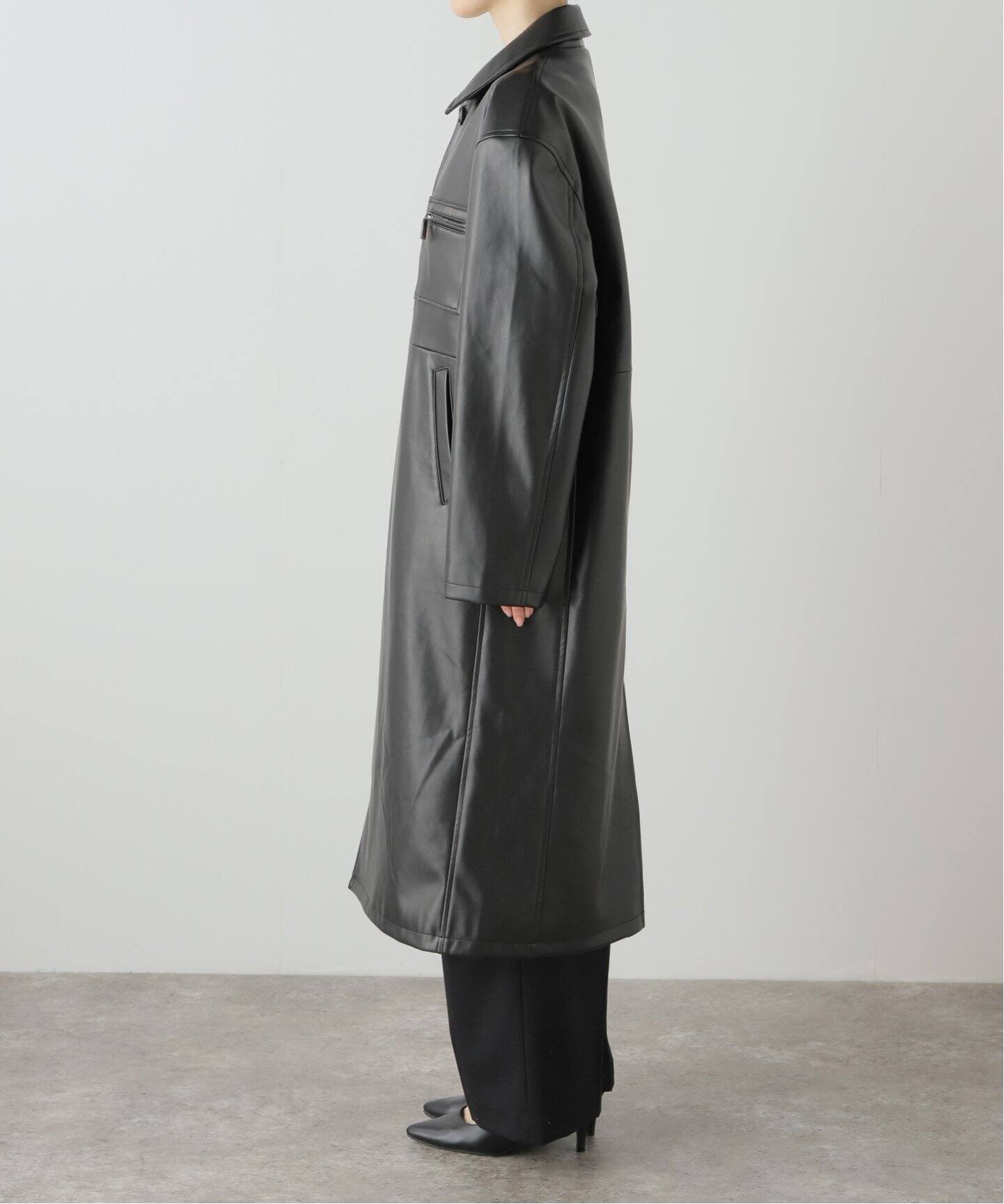 COOME/コーメ】 LONG LEATHER COAT：フェイクレザーロングコート  