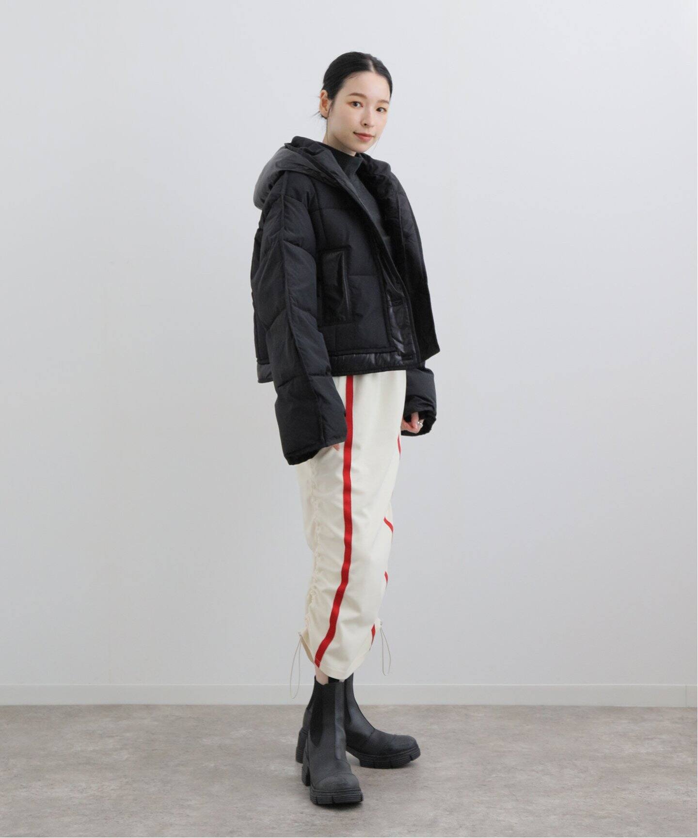 GANNI / ガニー】 Mix Puffer Hooded Short Jacket：中綿ジャケット 