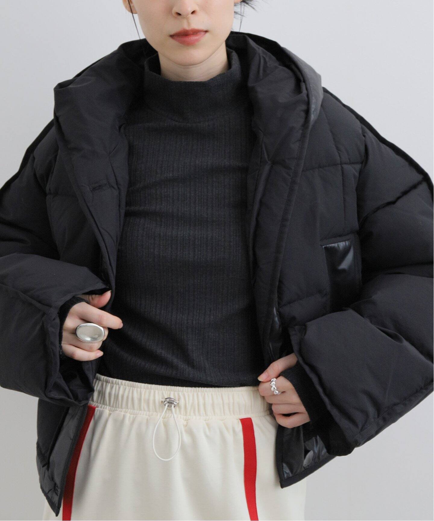 GANNI / ガニー】 Mix Puffer Hooded Short Jacket：中綿ジャケット 