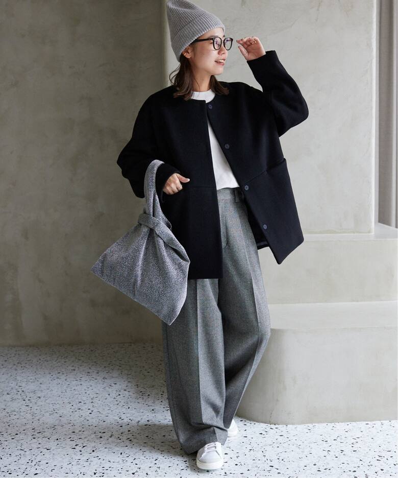 追加》スーパーファインビーバークルーネックコート（ノーカラーコート  