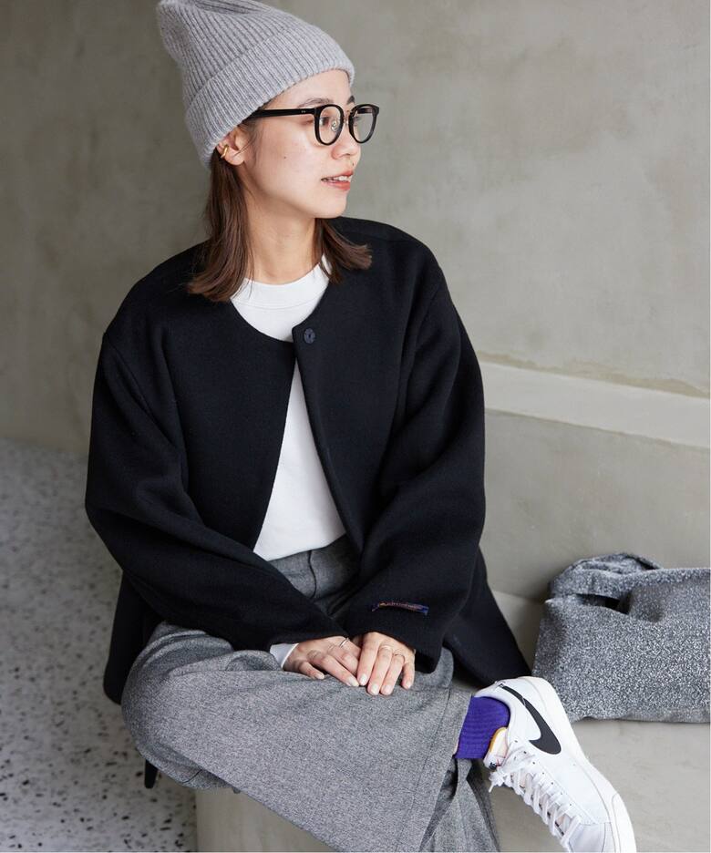 追加》スーパーファインビーバークルーネックコート（ノーカラーコート  