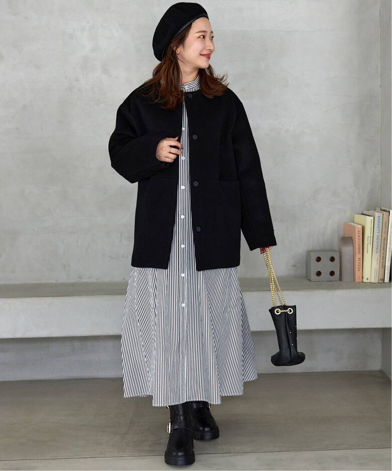 追加》スーパーファインビーバークルーネックコート（ノーカラーコート  