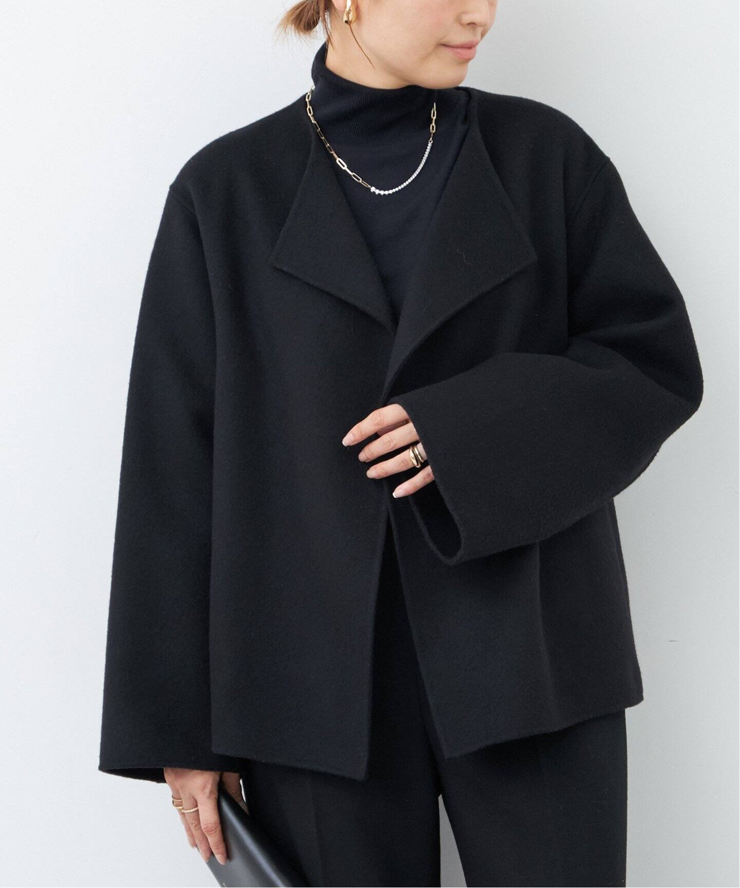 ドゥーズィエムクラス ウール二重織ノーカラー コート アウター  