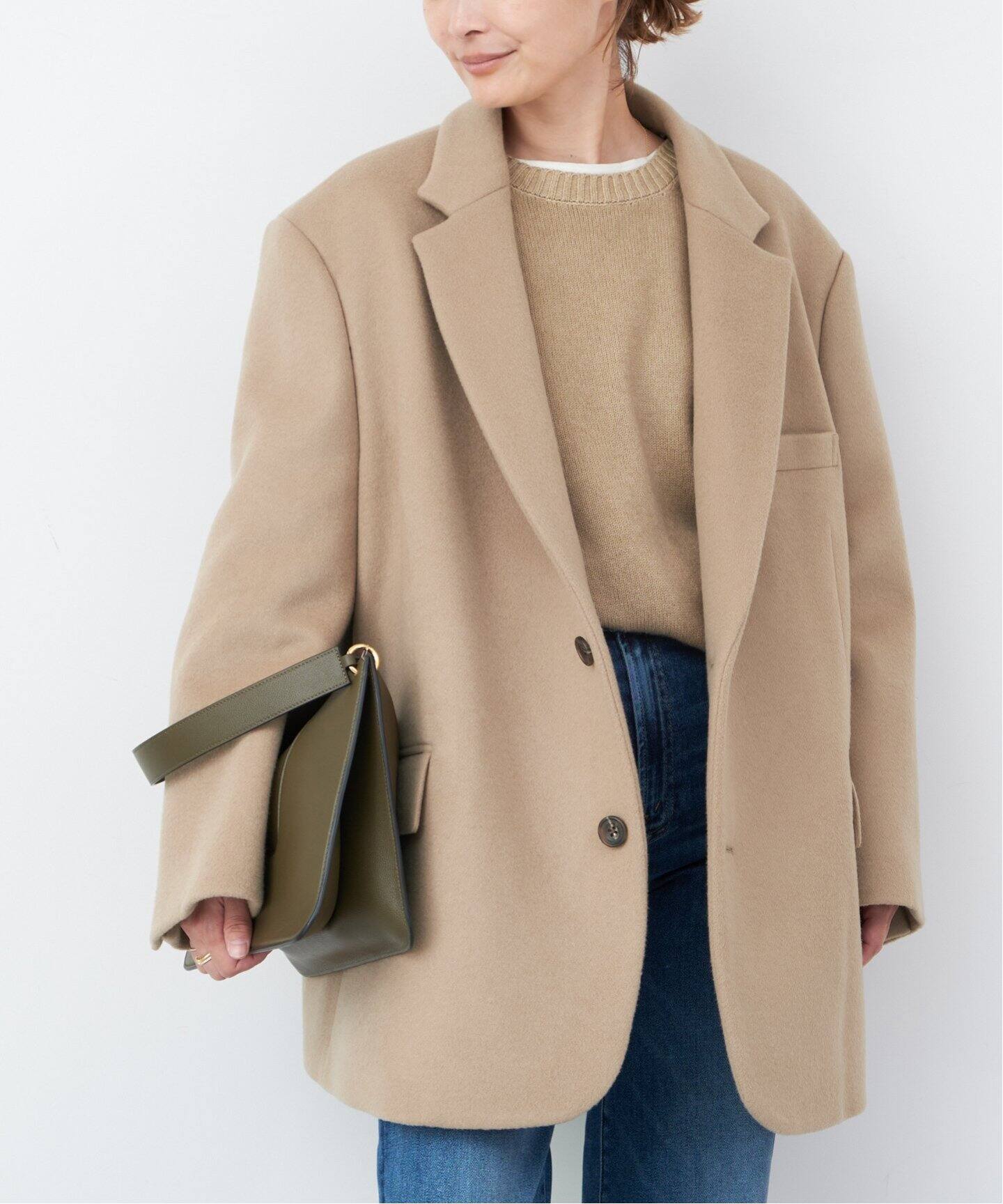 ドゥーズィエムクラス ノーカラーオーバーコート ベージュ （Deuxieme  