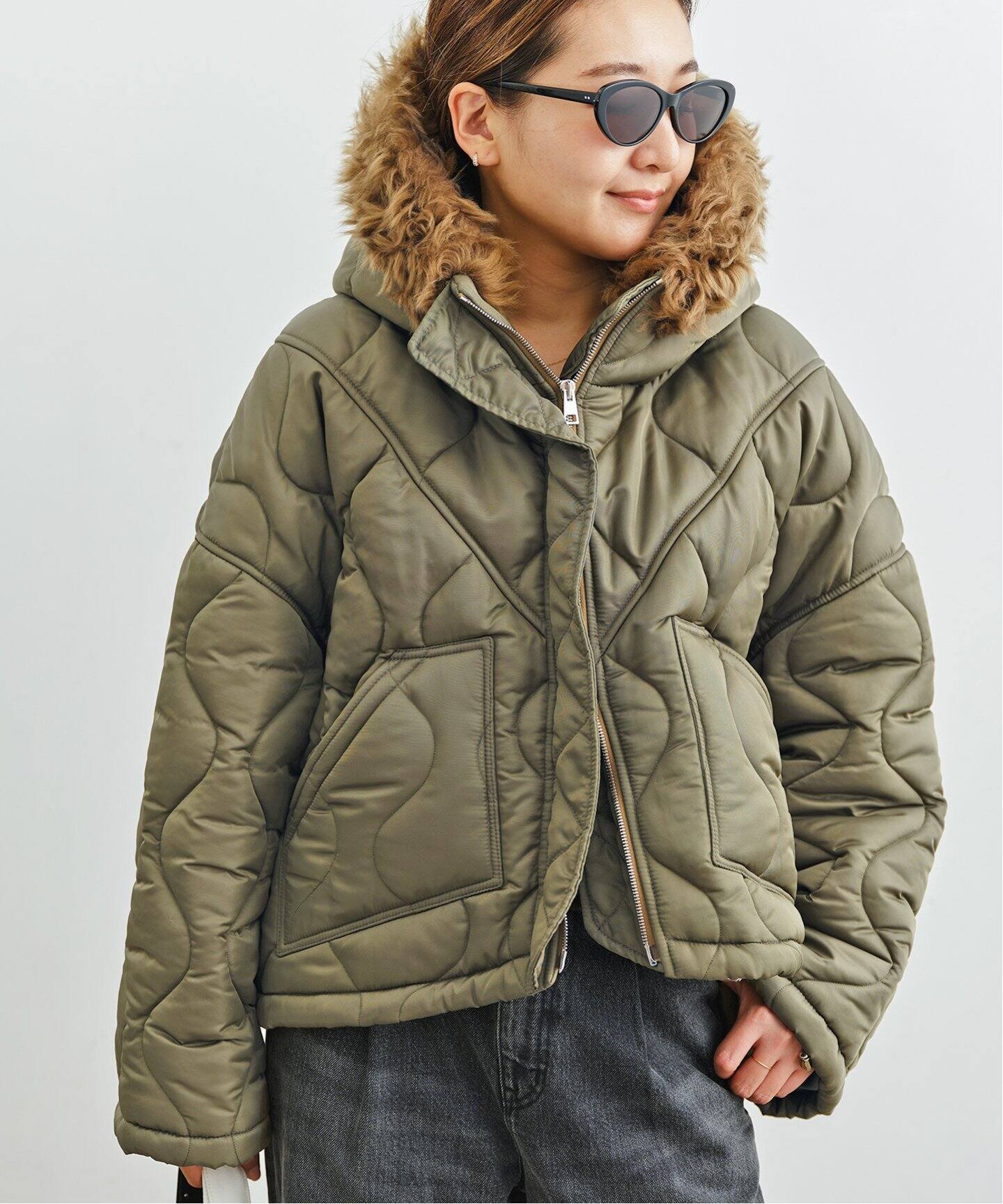 BLANCHA/ブランカ】 Nylon fabric shearling bomber（中綿  