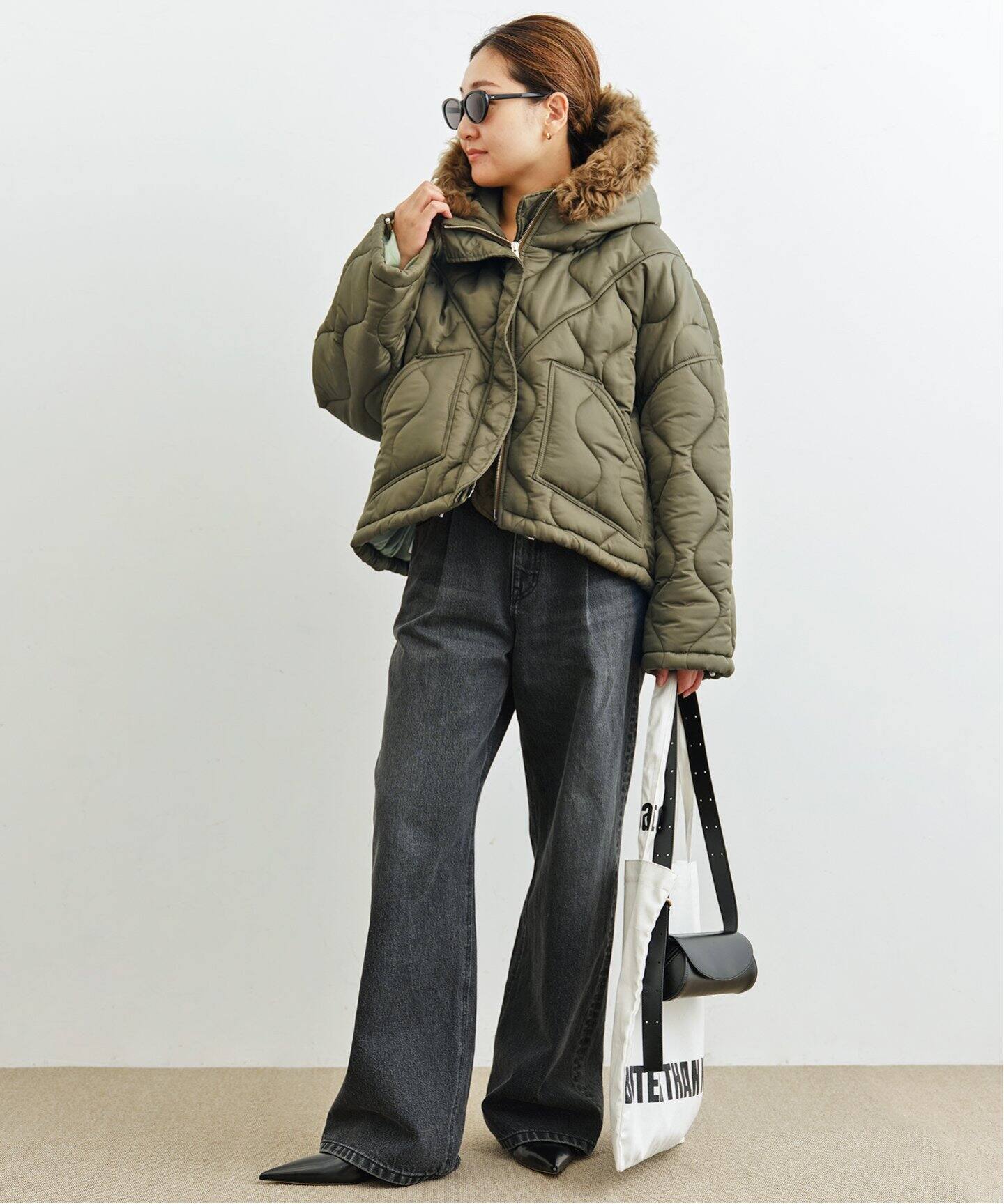 BLANCHA/ブランカ】 Nylon fabric shearling bomber（中綿  