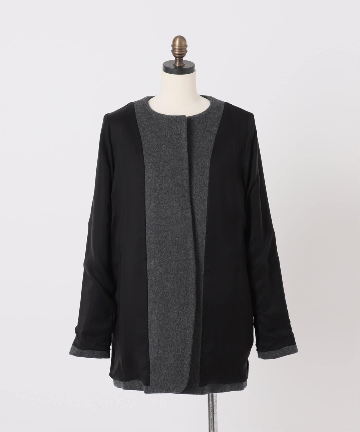 digne Collarless Jacket Coat ジャケットコート 中古・古着通販】digne (ディニュ) collarless jacket coat モス