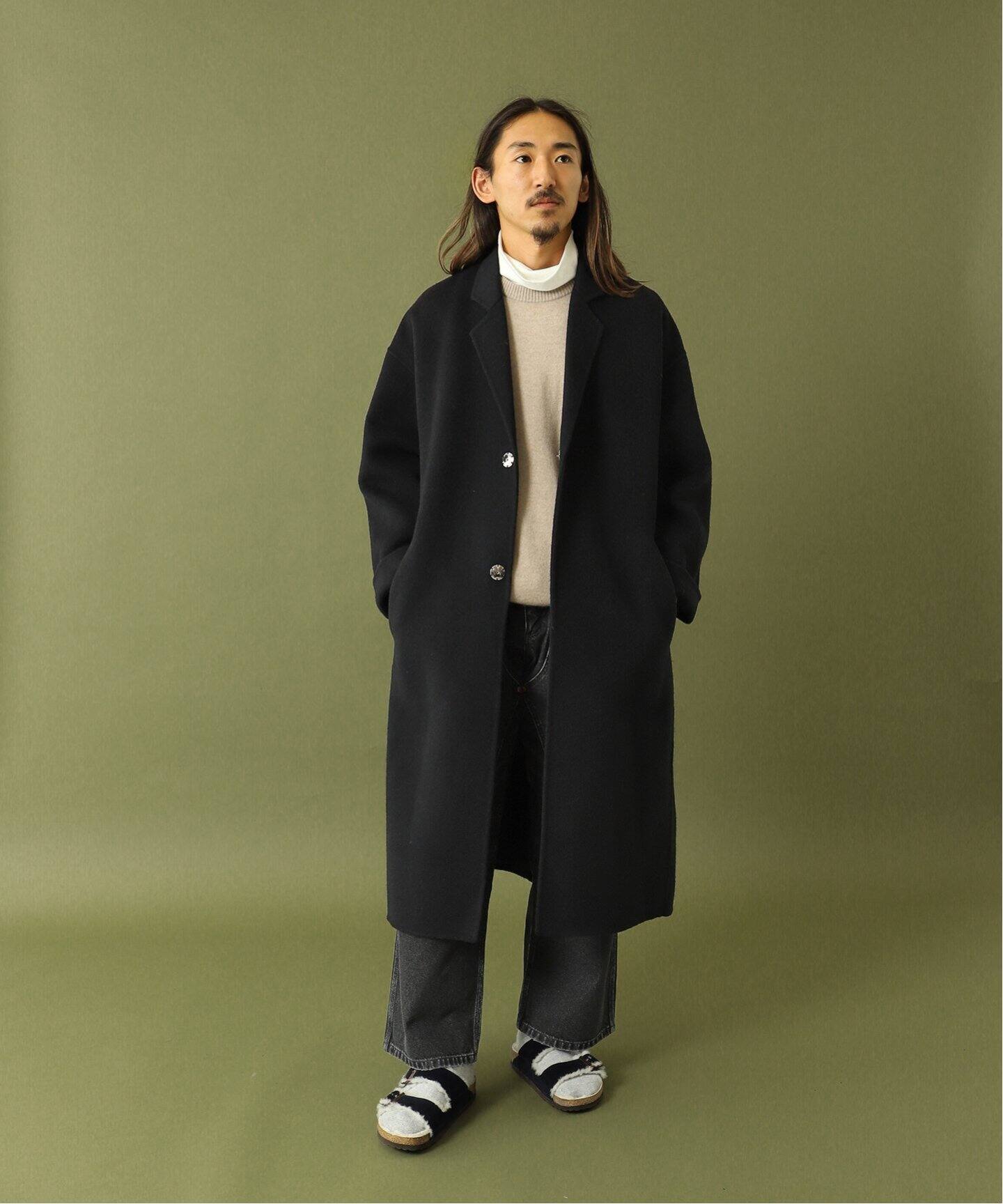 FOLL / フォル】super130s wool-cashmere rever coat（ノーカラー 