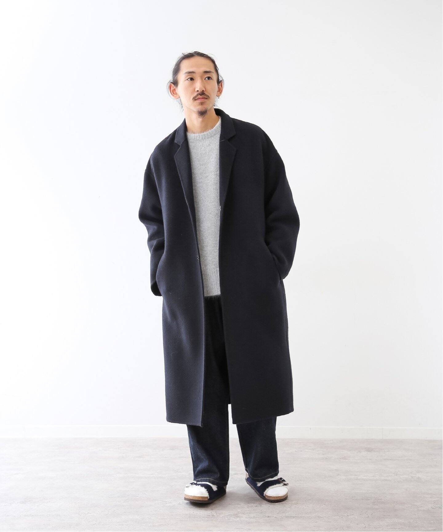 FOLL / フォル】super130s wool-cashmere rever coat（ノーカラー