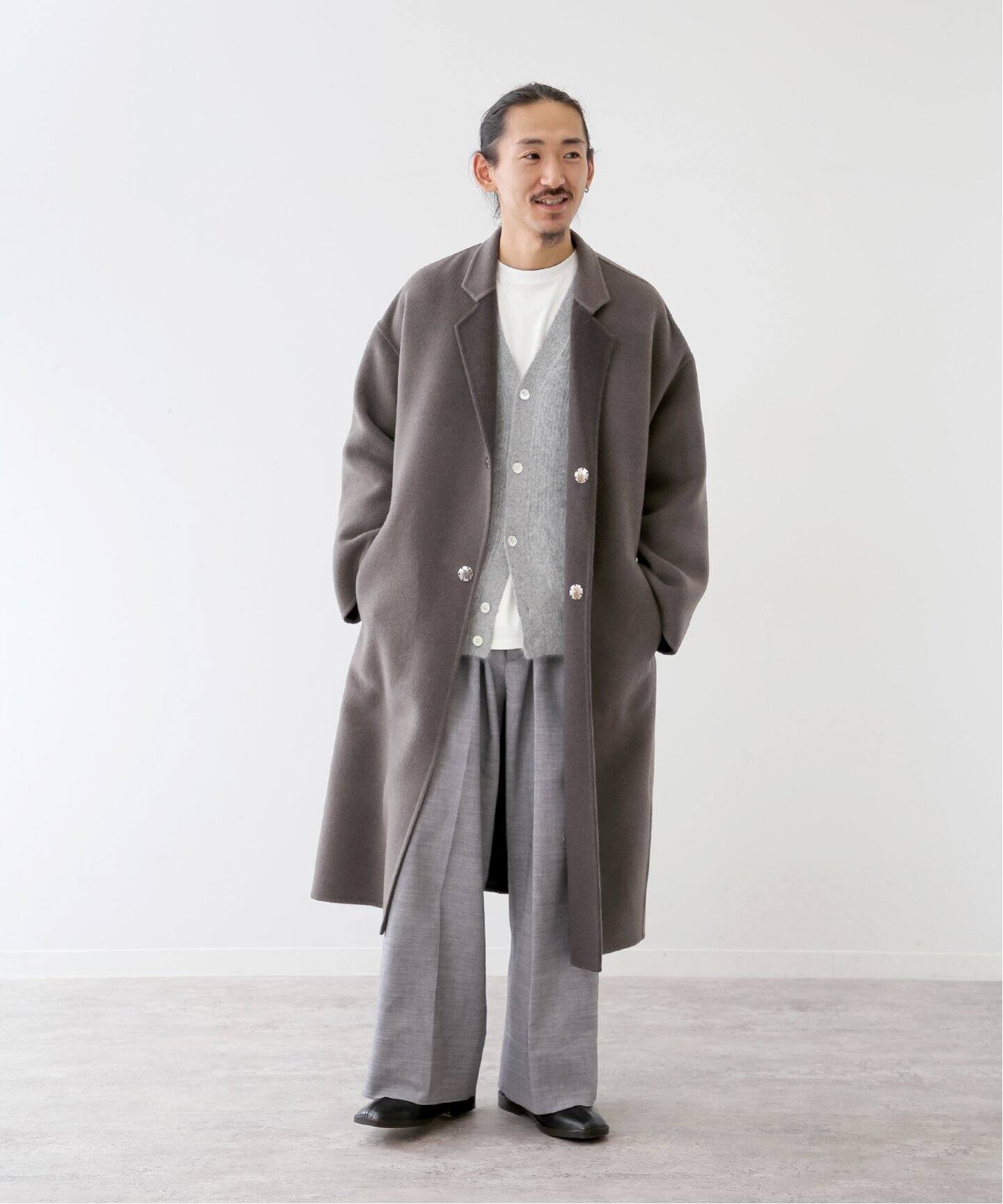 FOLL / フォル】super130s wool-cashmere rever coat（ノーカラー 