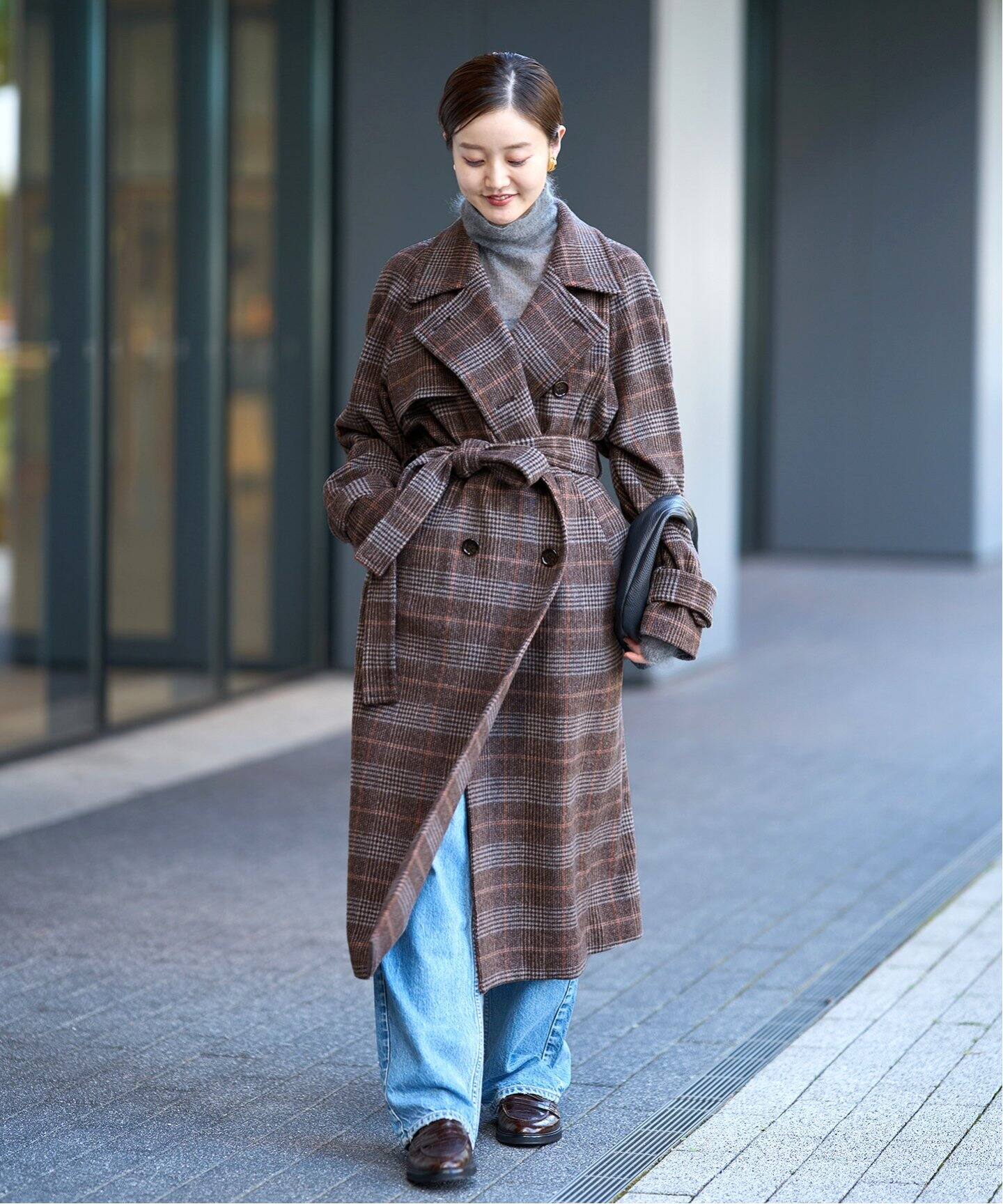 IENA 】黒＆オレンジのチェックコート 