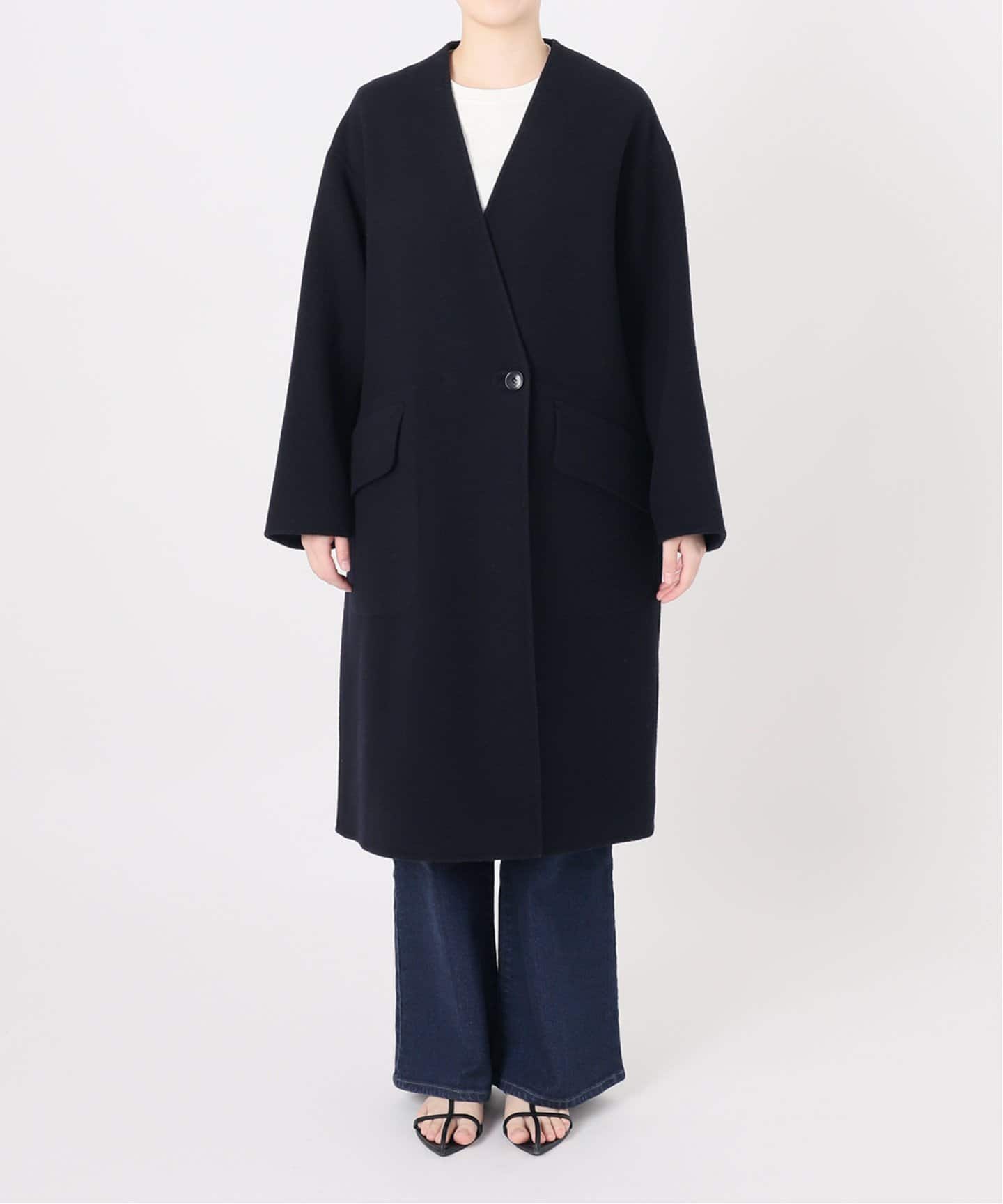 モッサーダブルフェイス Vネックコート（ノーカラーコート