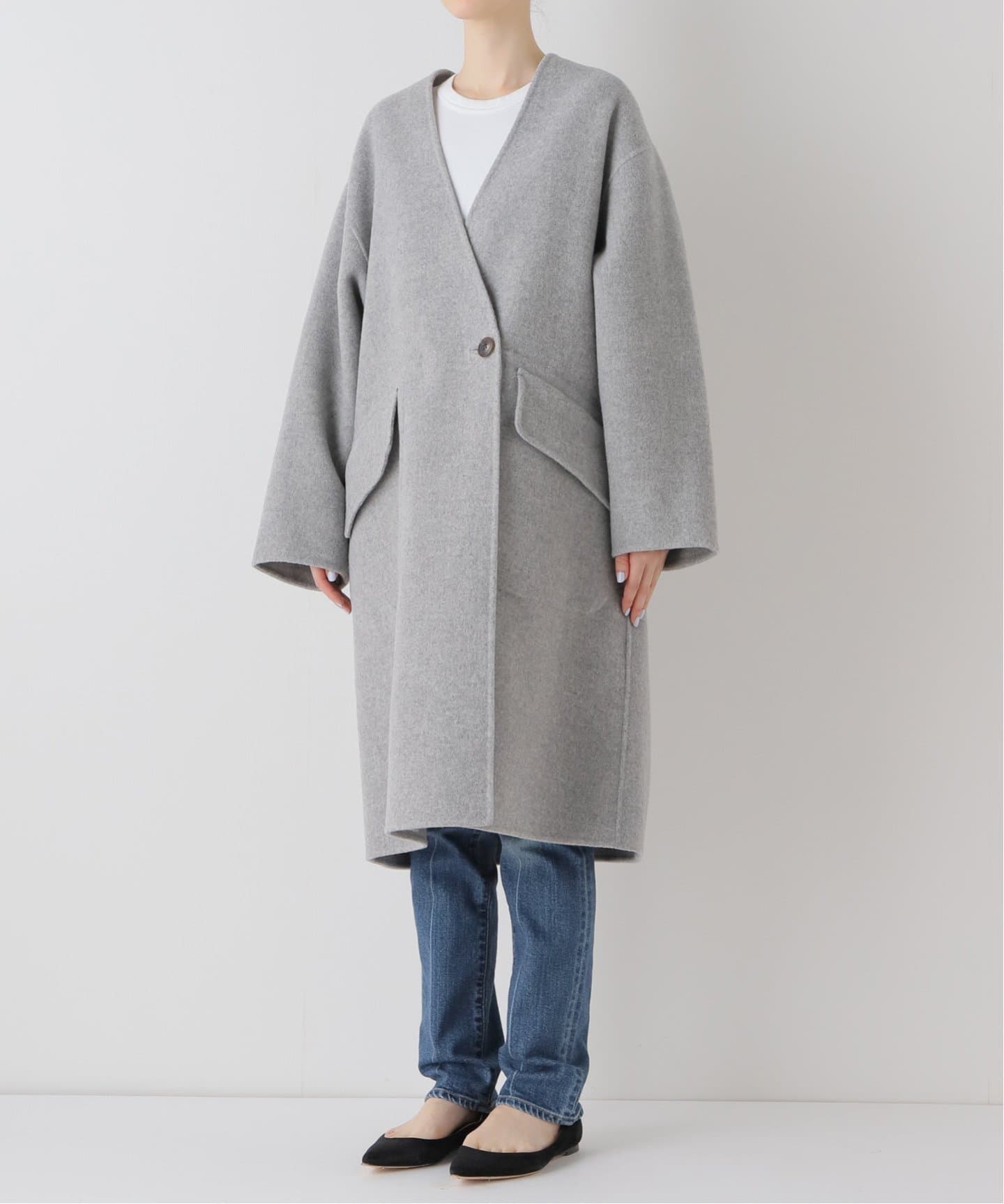 モッサーダブルフェイス Vネックコート（ノーカラーコート