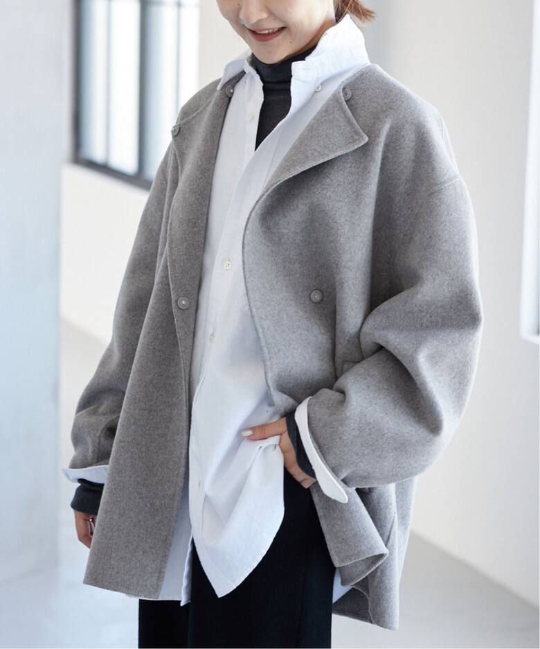 追加》HAMILTONダブルフェイスショートコート（ノーカラーコート  