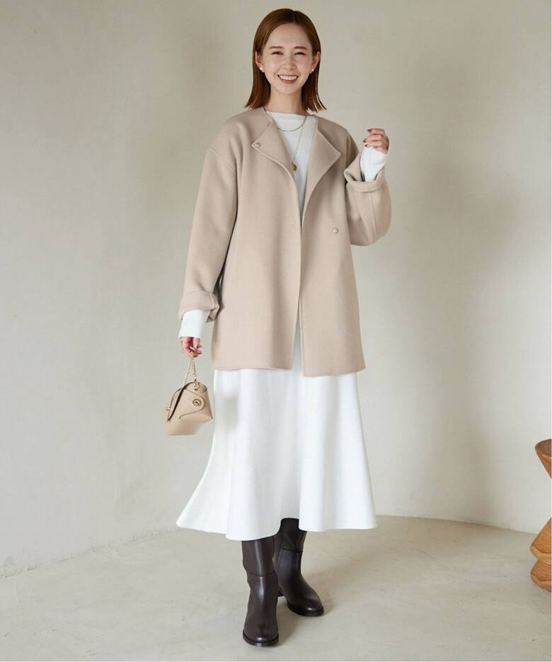 追加》HAMILTONダブルフェイスショートコート（ノーカラーコート  