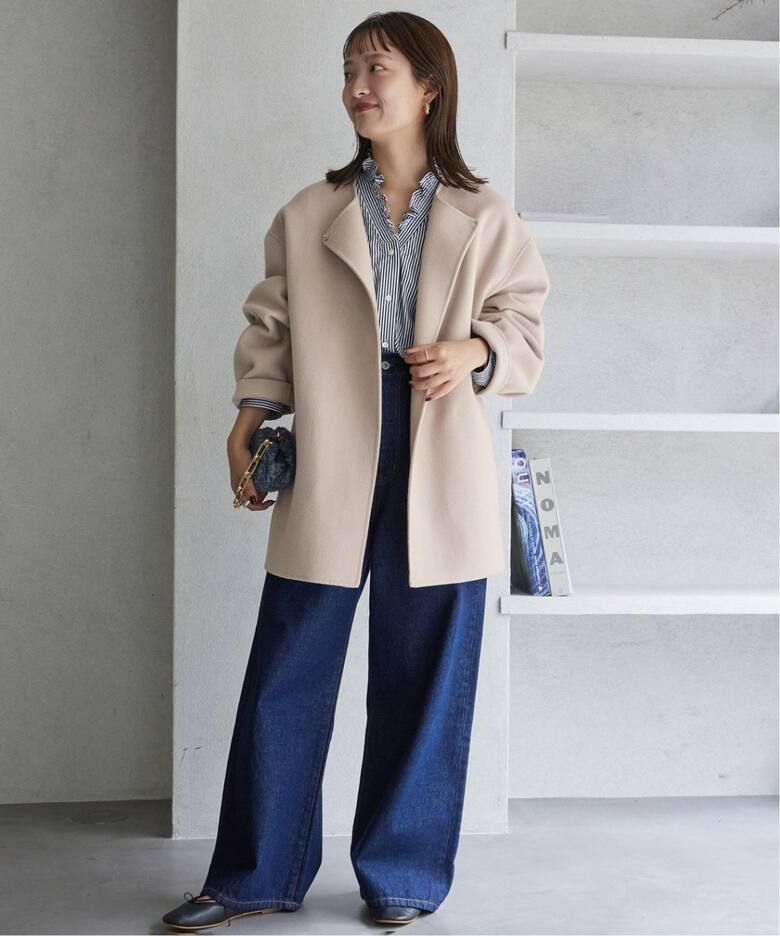 追加》HAMILTONダブルフェイスショートコート（ノーカラーコート  