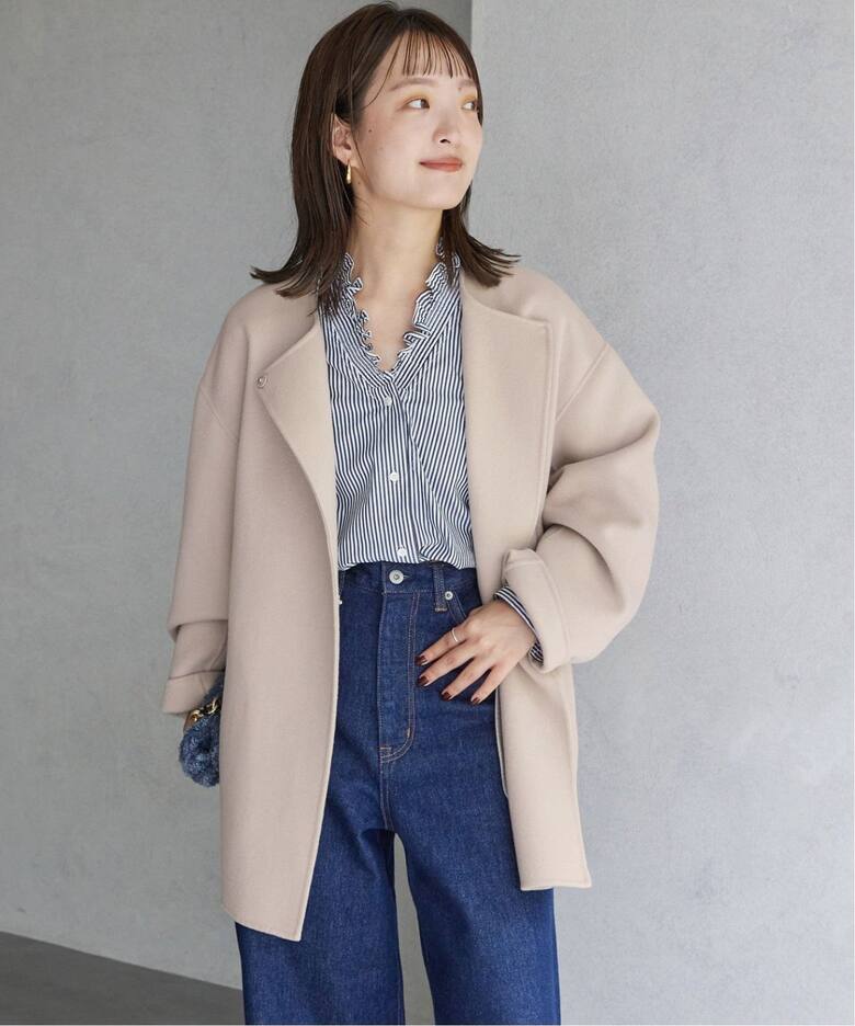 追加》HAMILTONダブルフェイスショートコート（ノーカラーコート  