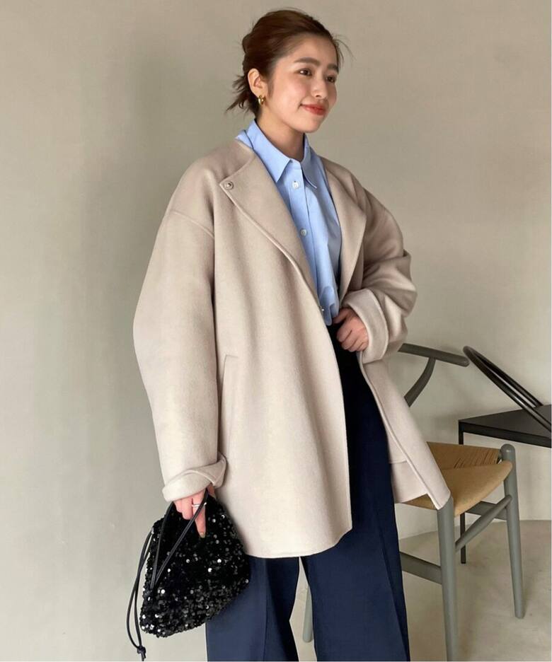 追加》HAMILTONダブルフェイスショートコート（ノーカラーコート  