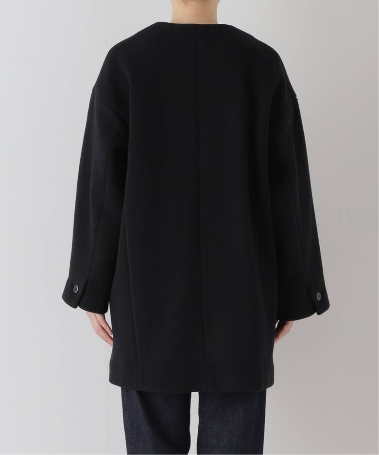 ウールダブルモッサ ノーカラーショートコート（ノーカラーコート  