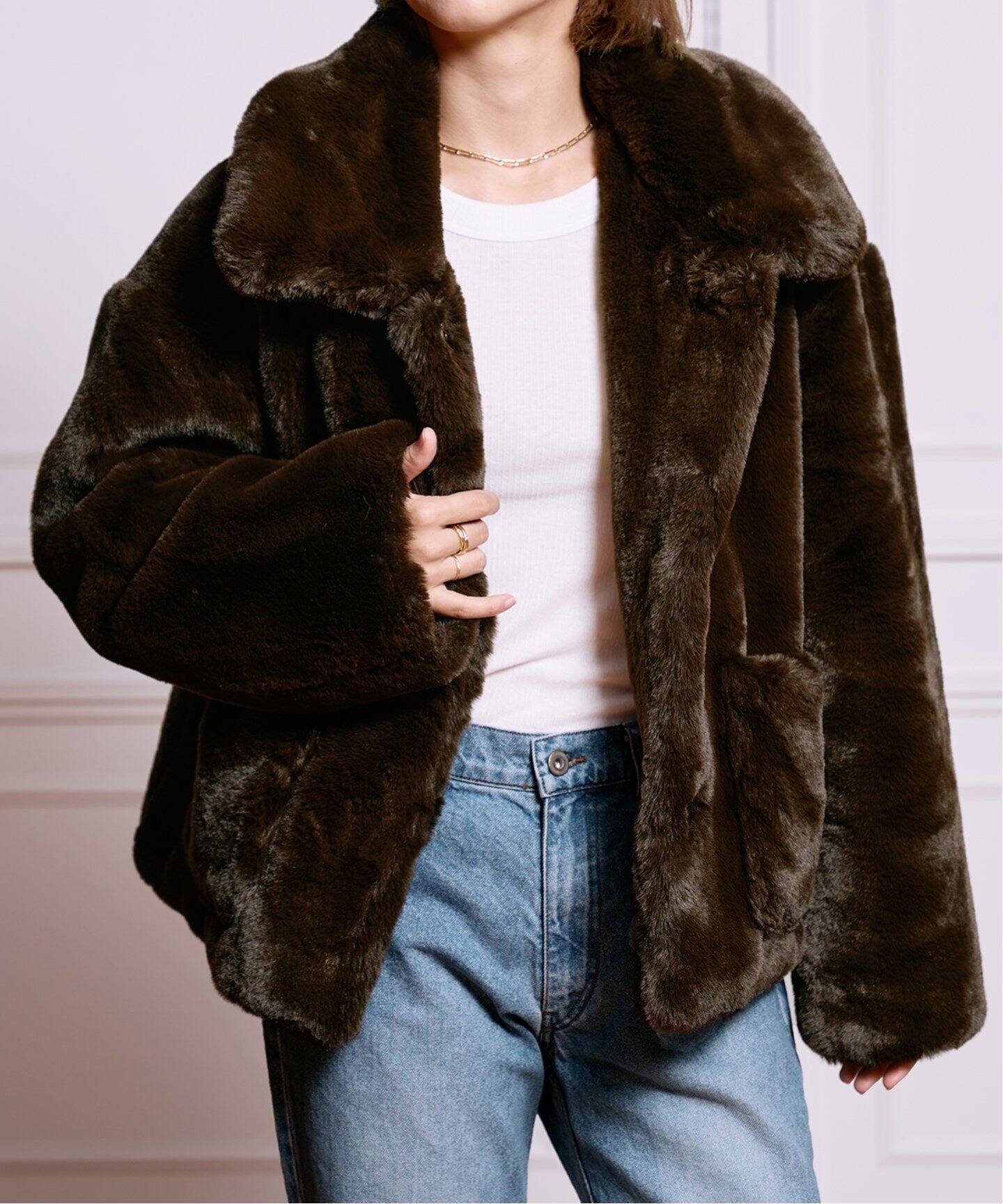 JAKKE/ジャッキー】TRACI COAT CHOCOLATE ファージャケット（その他 