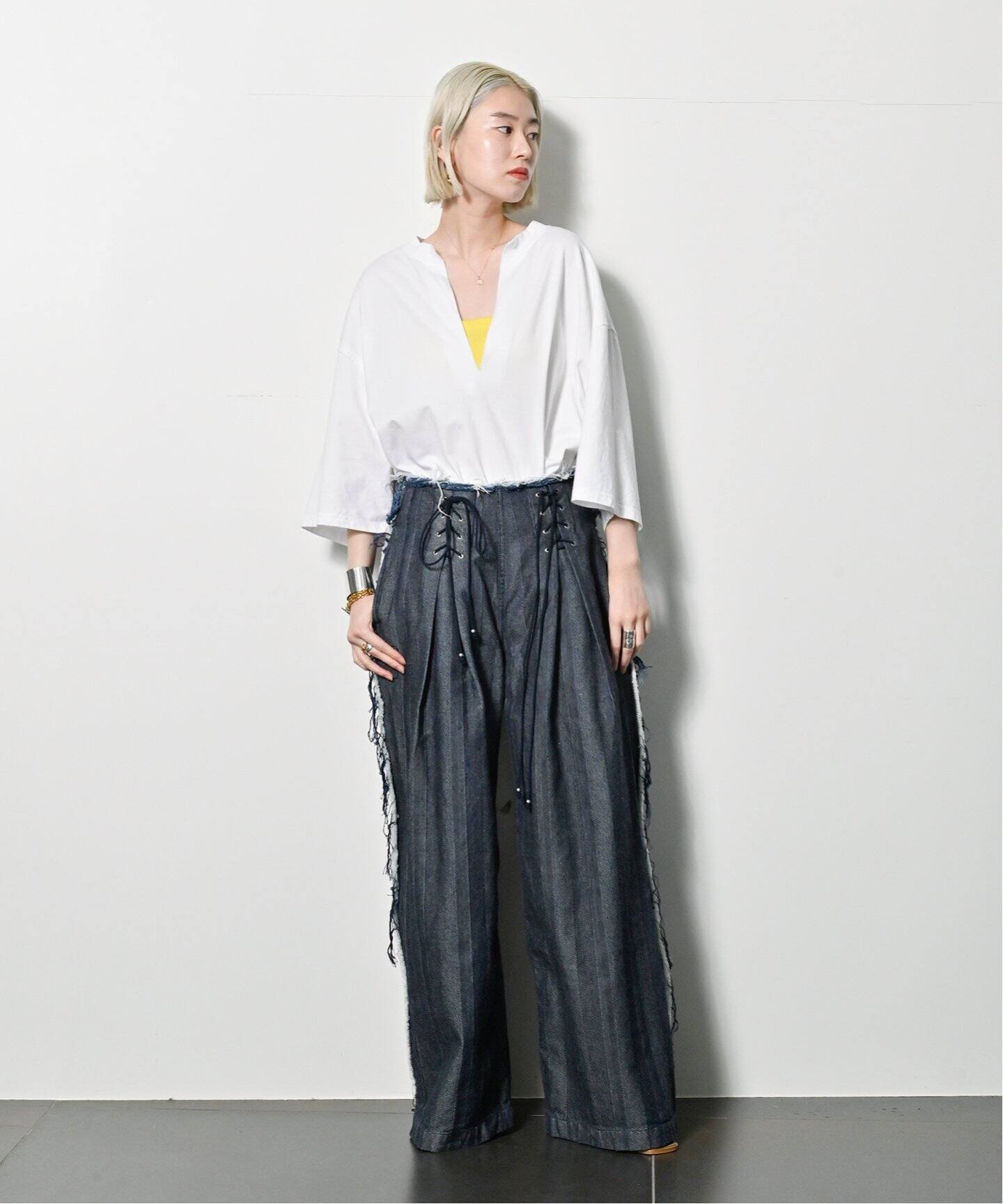 LIVINGTONE/リヴィントーン】Lace up waist：デニムパンツ（デニム 