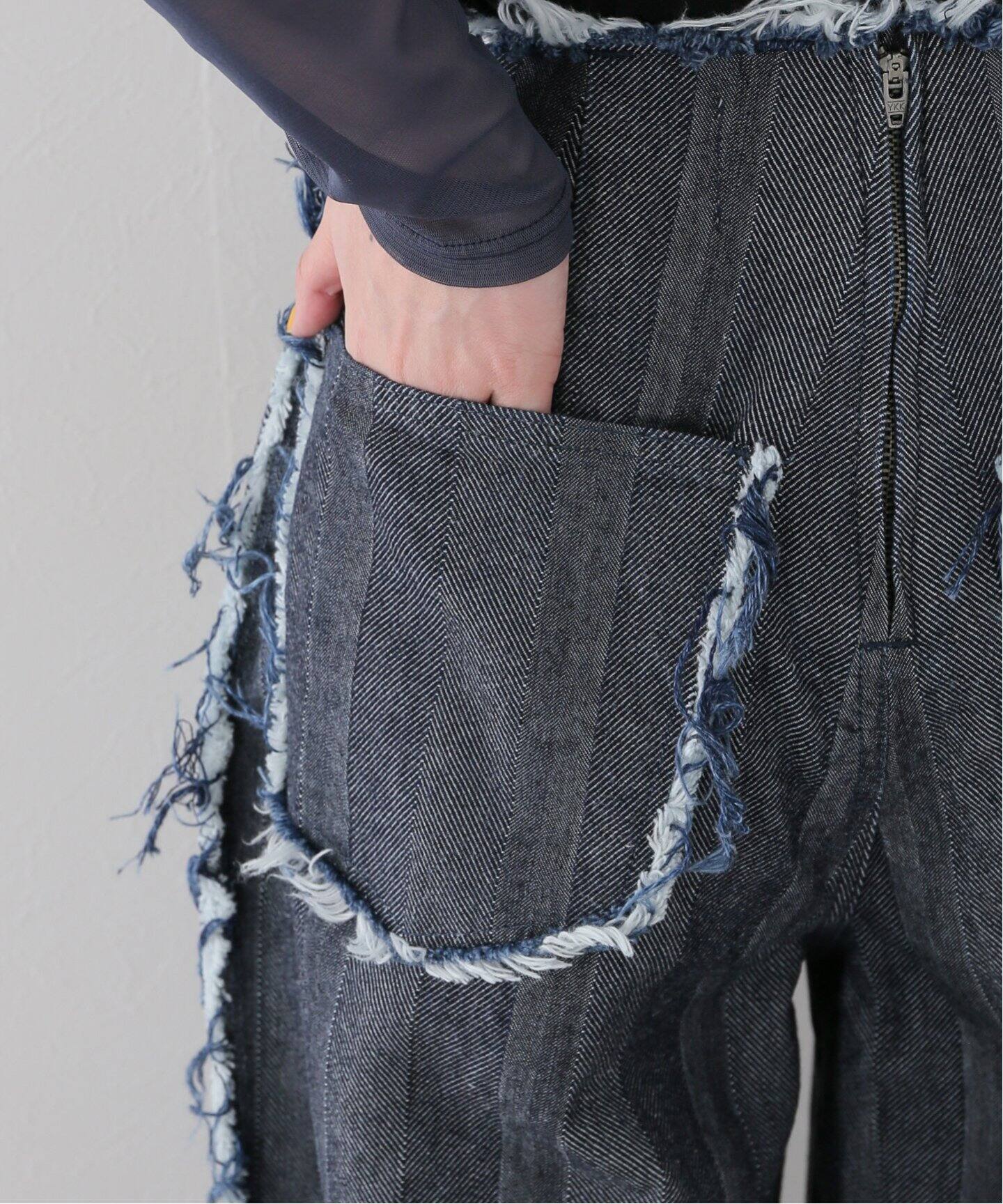 LIVINGTONE/リヴィントーン】Lace up waist：デニムパンツ（デニム 