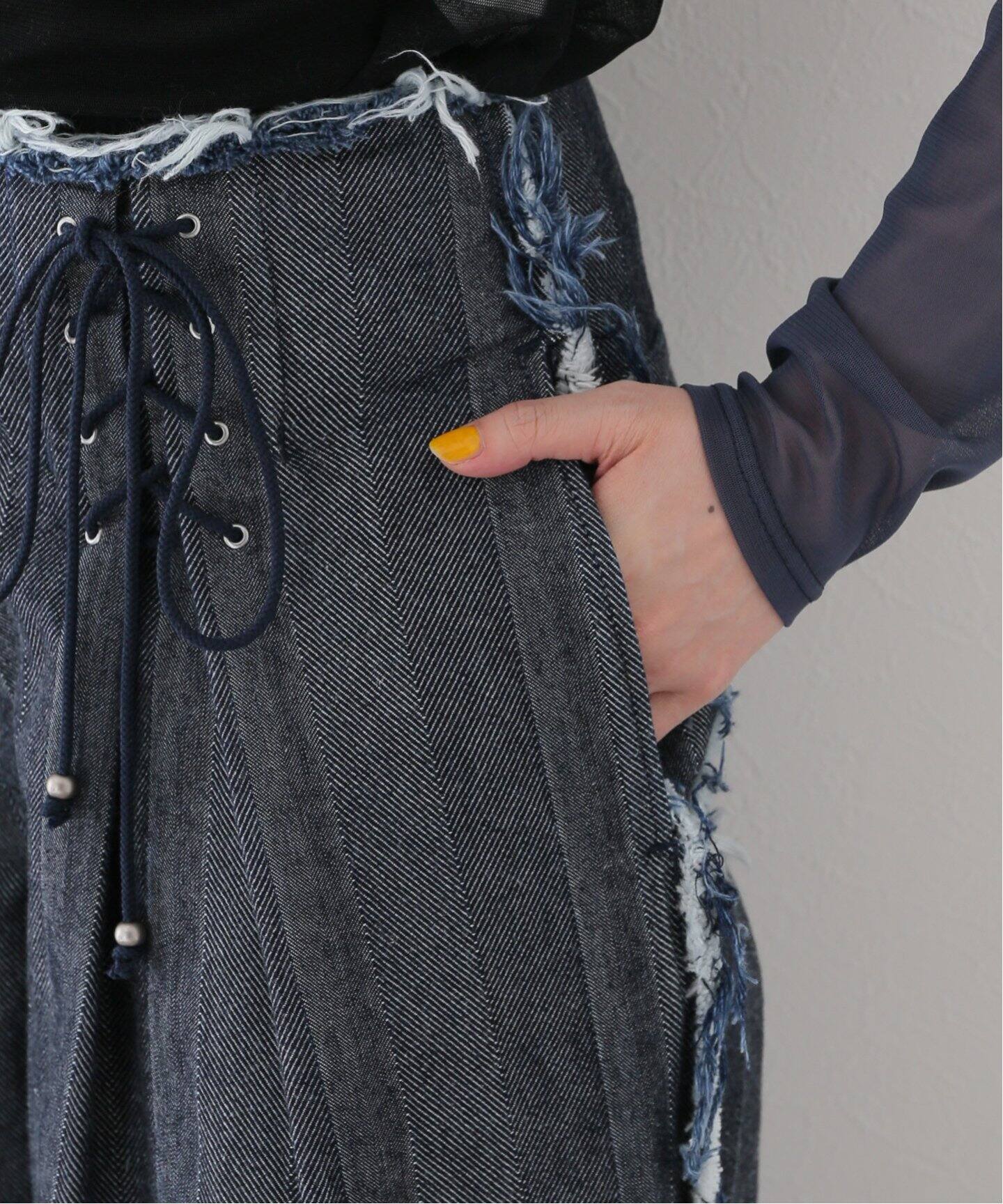 LIVINGTONE/リヴィントーン】Lace up waist：デニムパンツ（デニム 