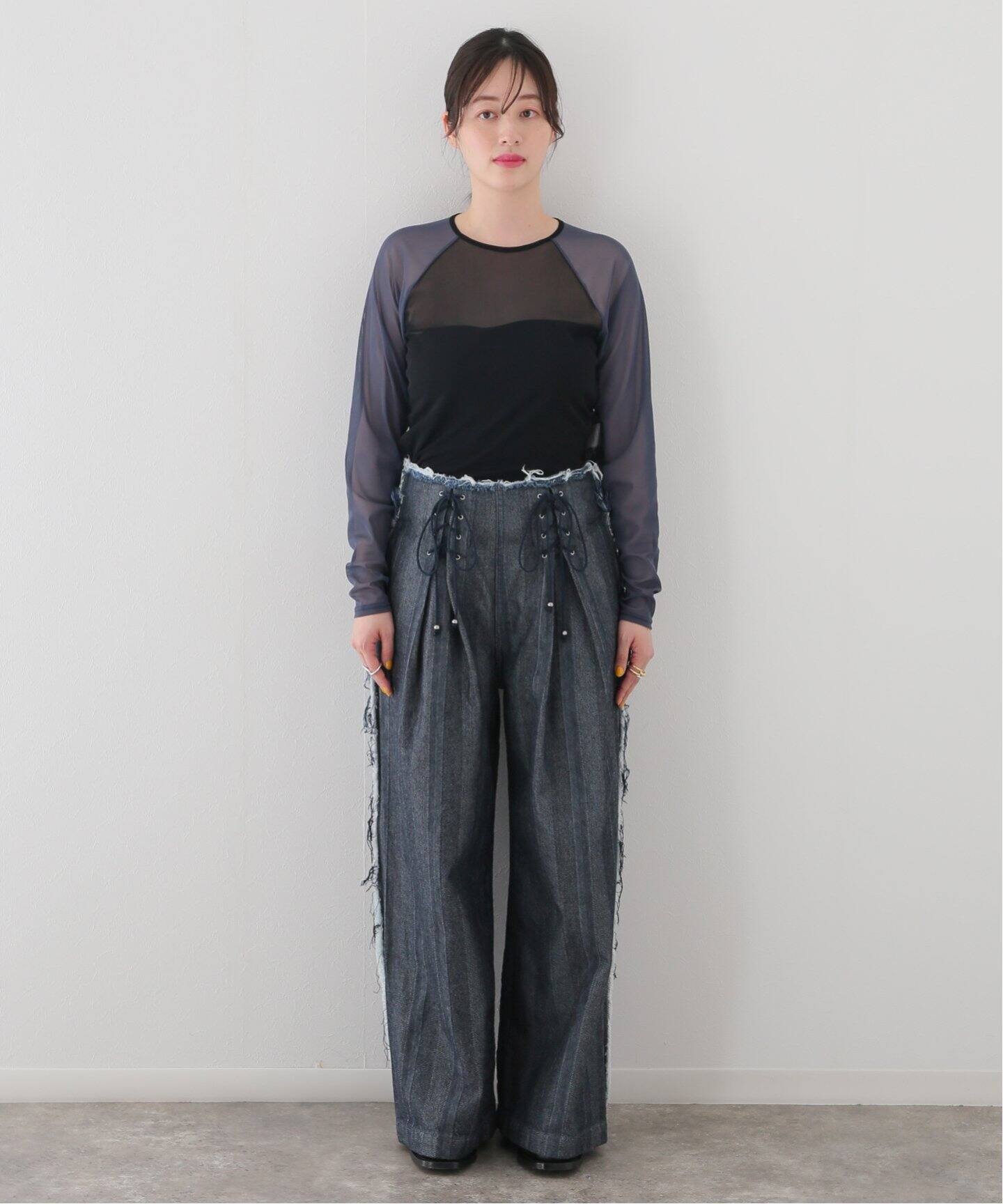 LIVINGTONE/リヴィントーン】Lace up waist：デニムパンツ（デニム 