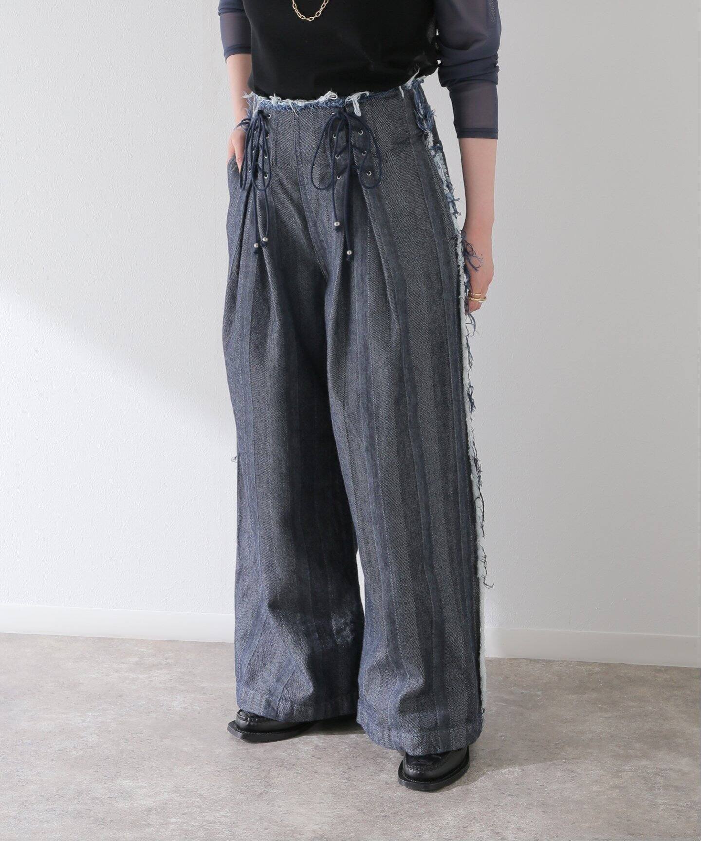LIVINGTONE/リヴィントーン】Lace up waist：デニムパンツ（デニム 