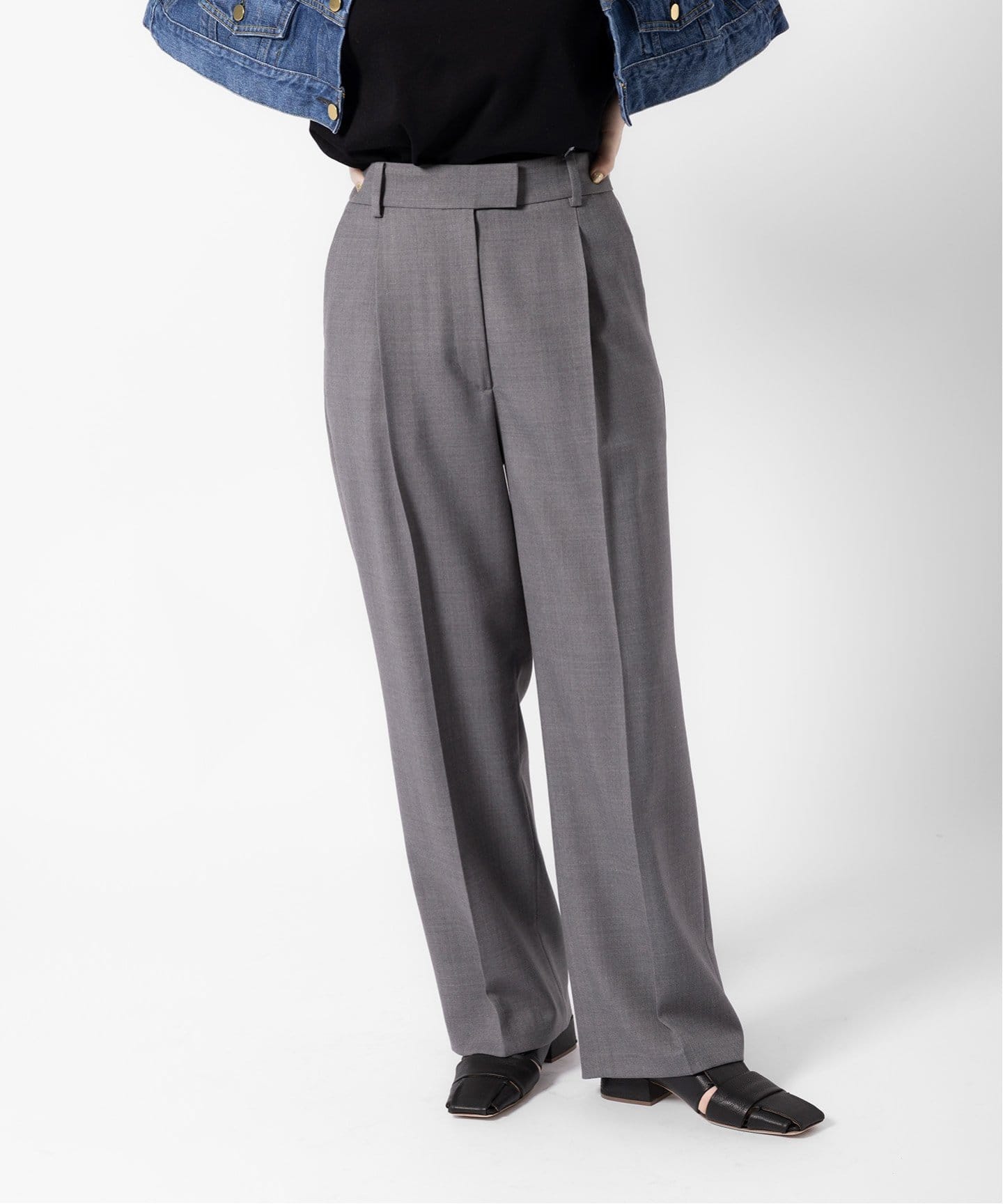 【良品】ガンリュウ　スラックス　2015SS　タック　ウールギャバ　ギャバジン 良品】ガンリュウ スラックス 2015SS タック ウールギャバ