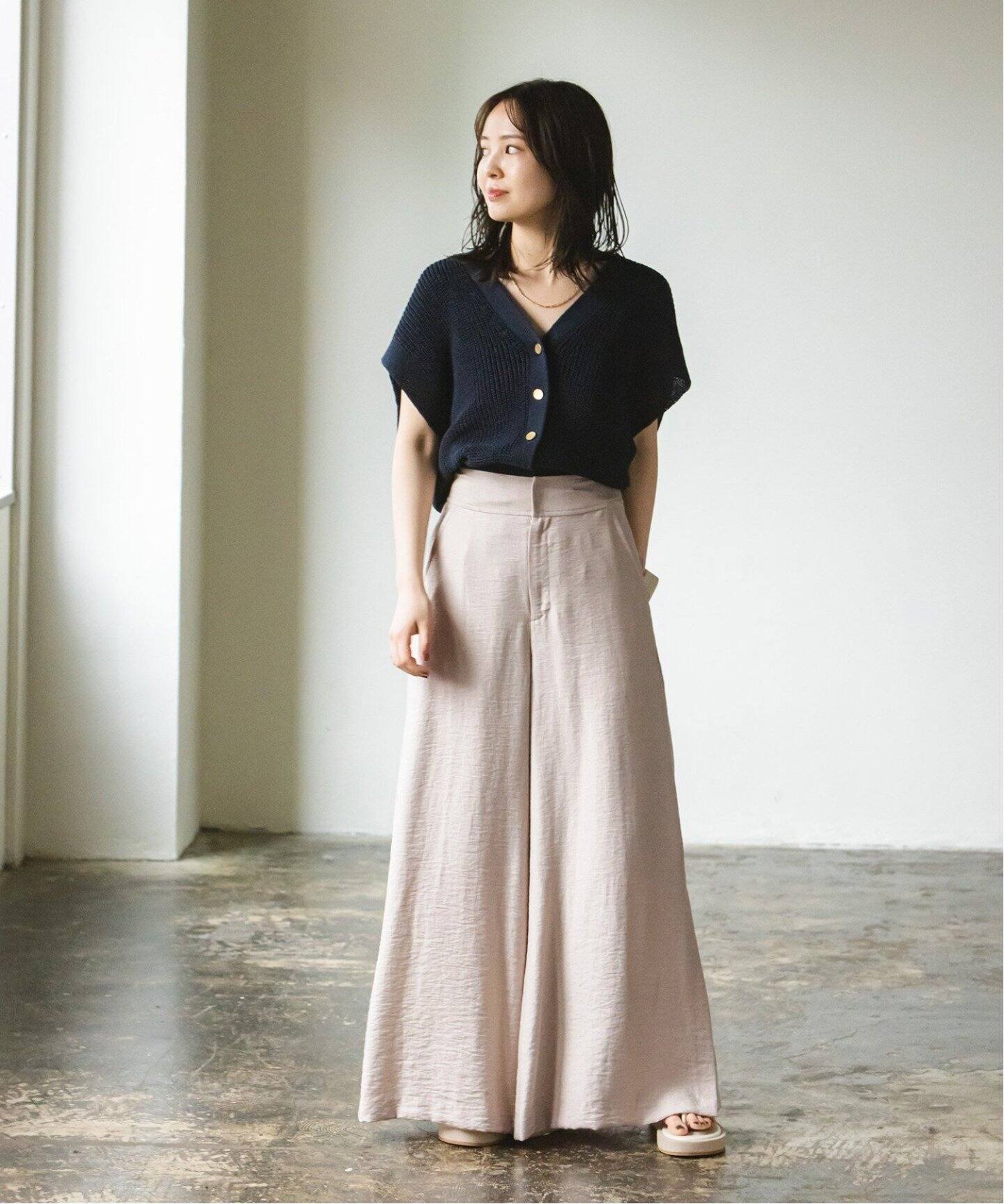 追加》ファジーリネンスリットフレアパンツ2（スラックス）｜NOBLE  