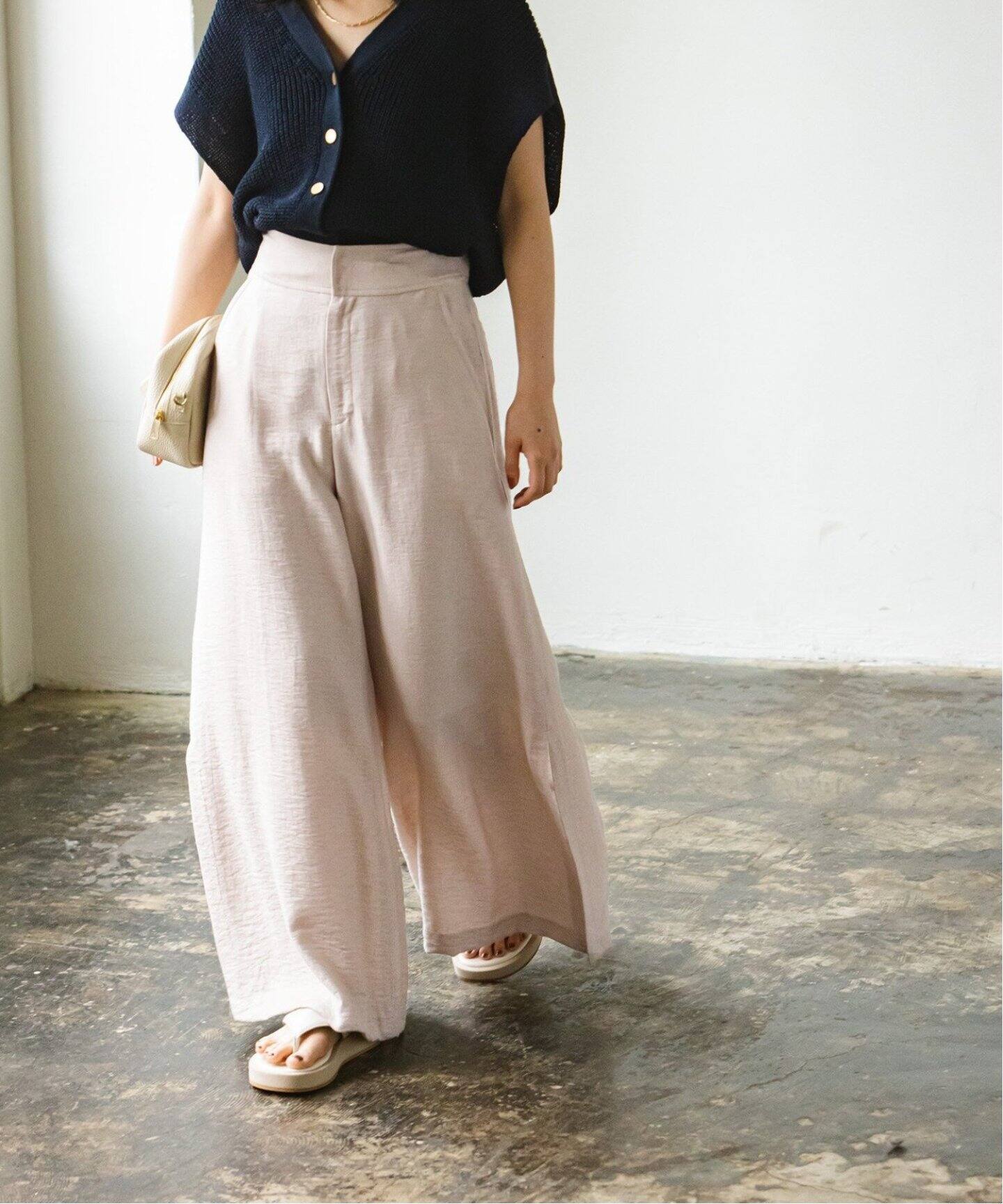 追加》ファジーリネンスリットフレアパンツ2（スラックス）｜NOBLE  