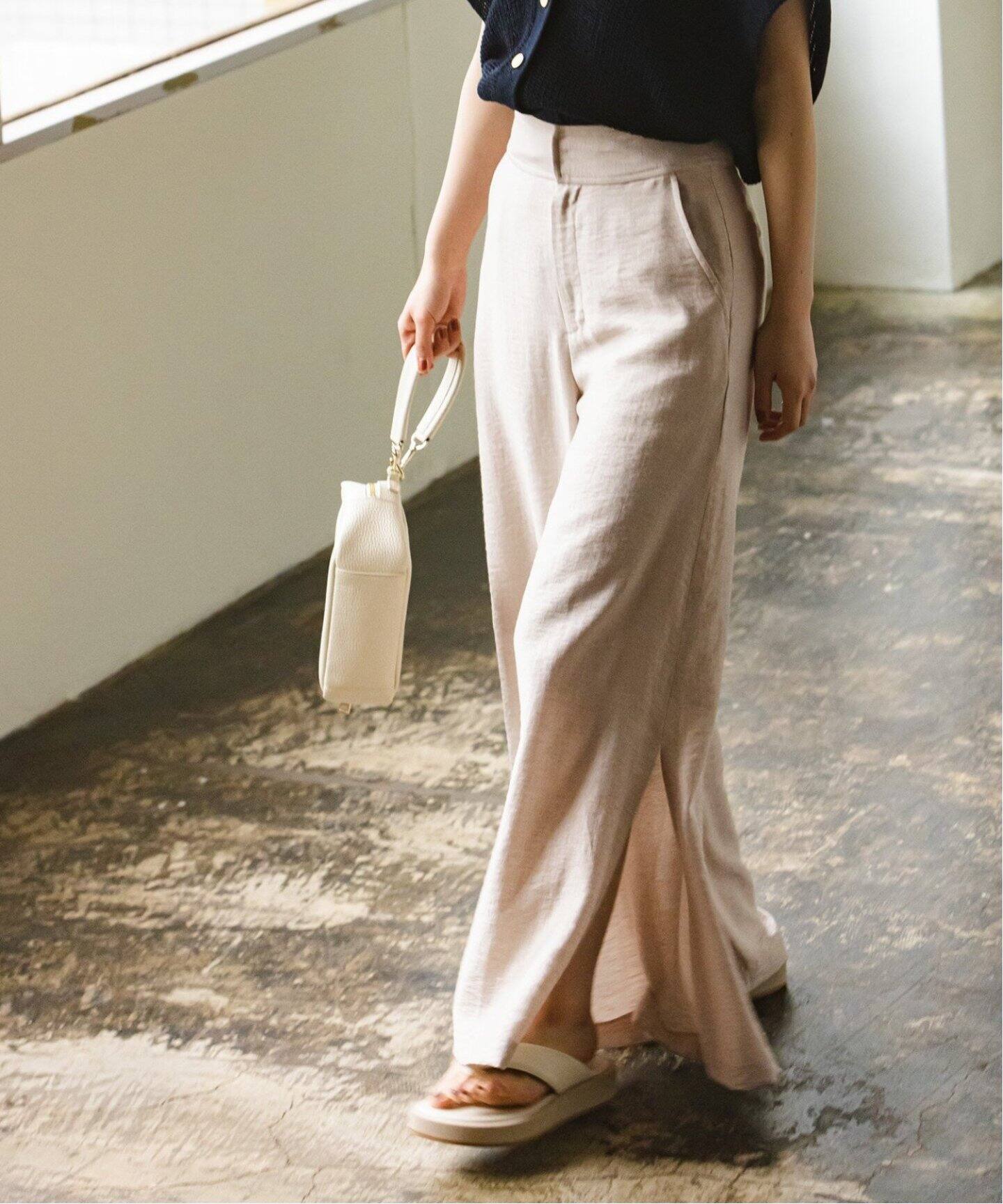 追加》ファジーリネンスリットフレアパンツ2（スラックス）｜NOBLE  