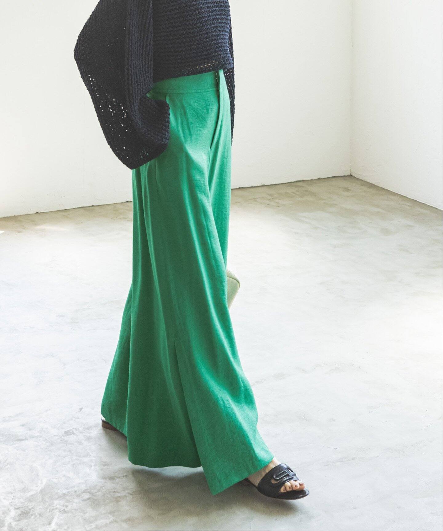 追加》ファジーリネンスリットフレアパンツ2（スラックス）｜NOBLE  