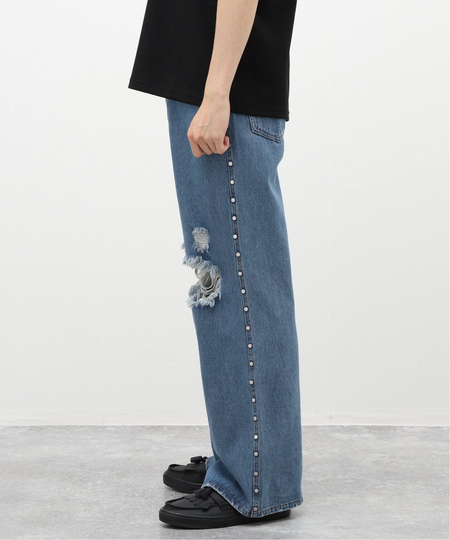 AFB / エーエフビー】STUDS DAMAGED BAGGY PANTS（デニムパンツ 