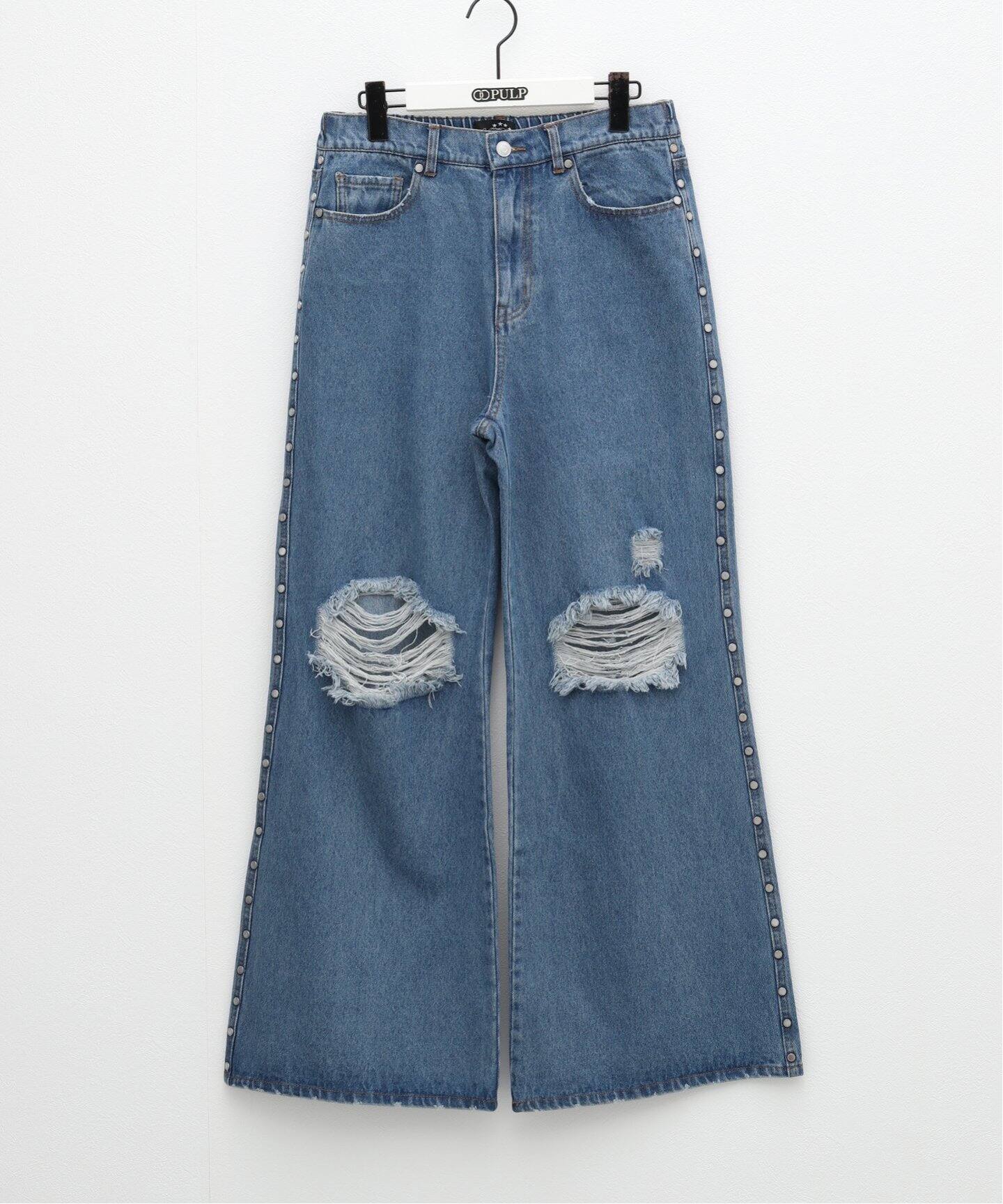 AFB / エーエフビー】STUDS DAMAGED BAGGY PANTS（デニムパンツ 