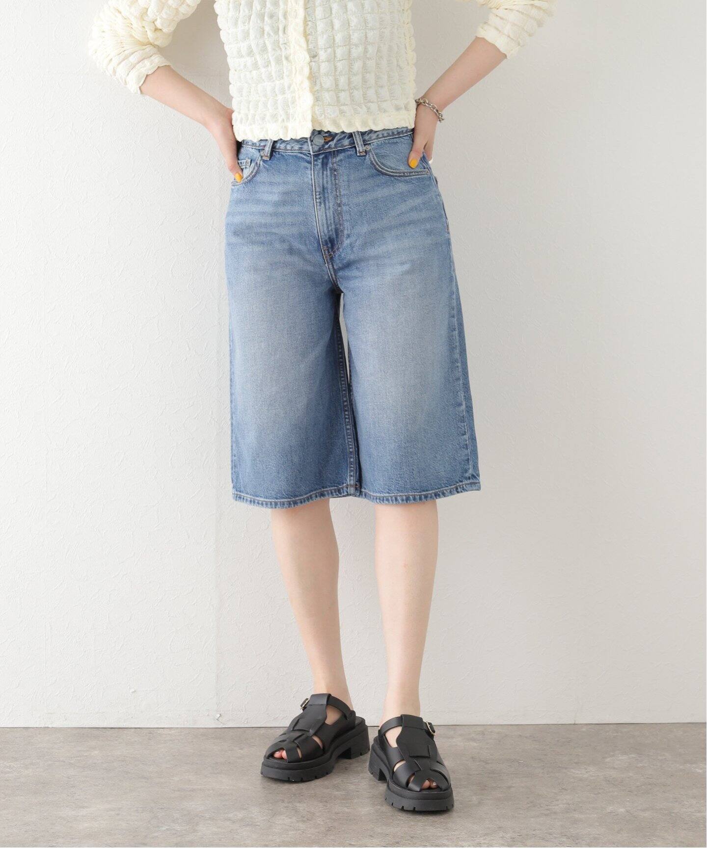 GANNI / ガニー】Vintage Washed Denim Wide Shorts：ショートパンツ  