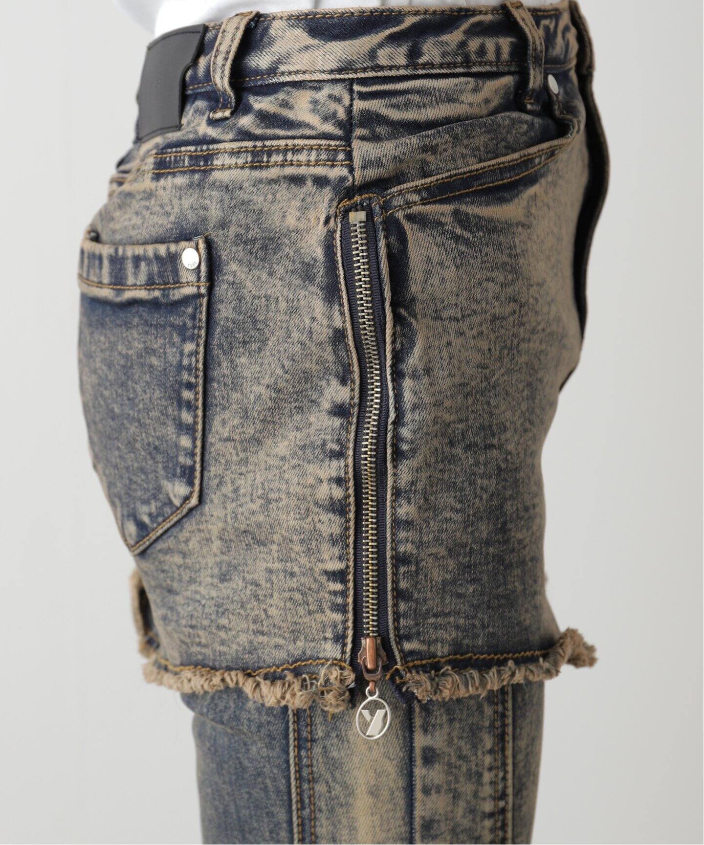 YUSE/ユズ】 SKIRT LAYERED BOOTS CUT DENIM PANTS：レイヤード 