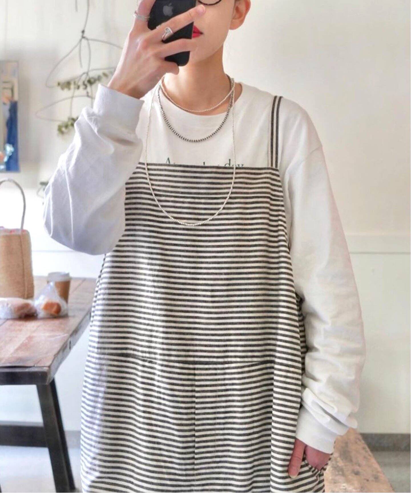 ヘリンボーダーキャミサロペット（サロペット／オーバーオール  