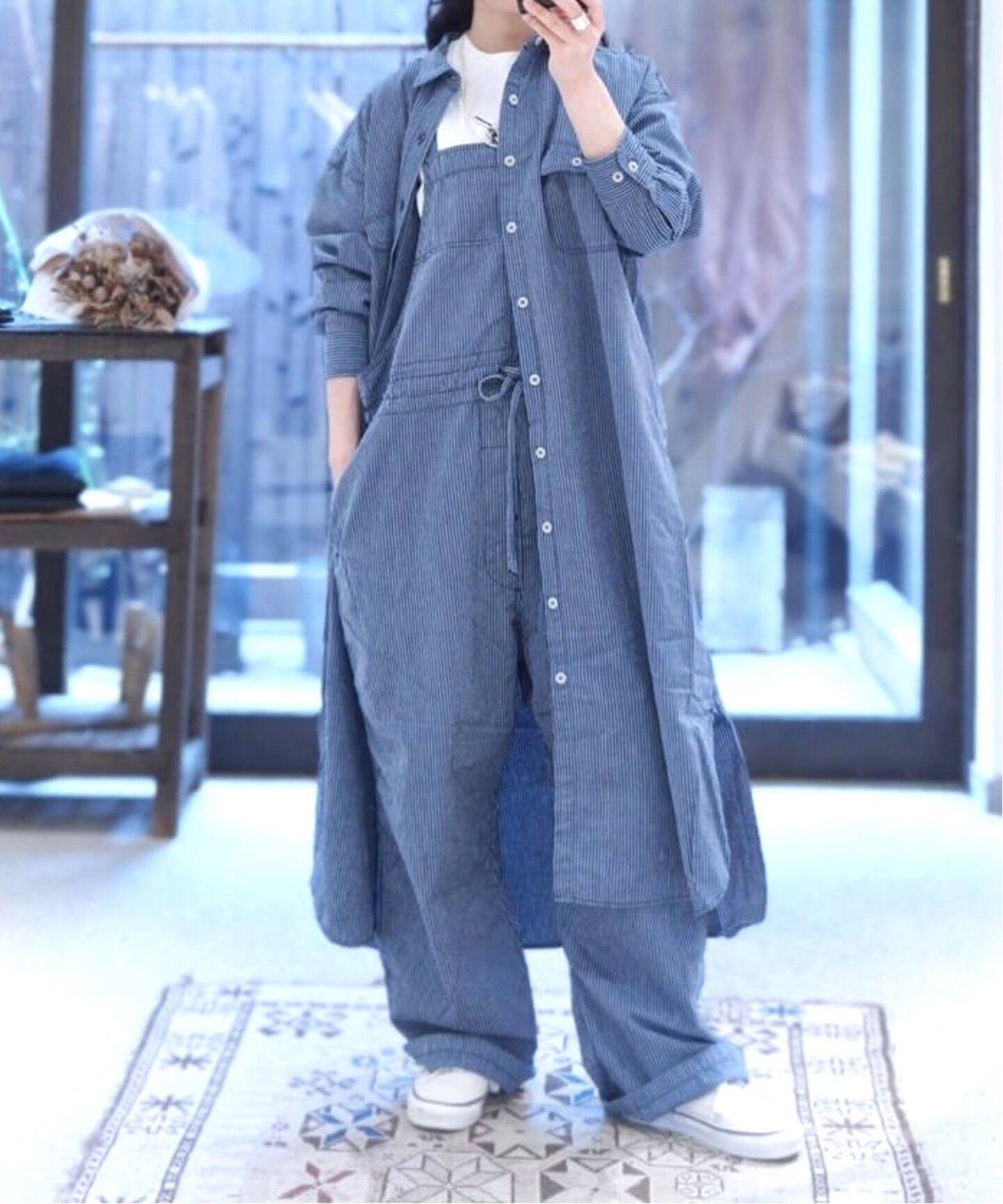 ARMEN/アーメン】STRIPE CHAMBRAY SALOPETTE（サロペット  