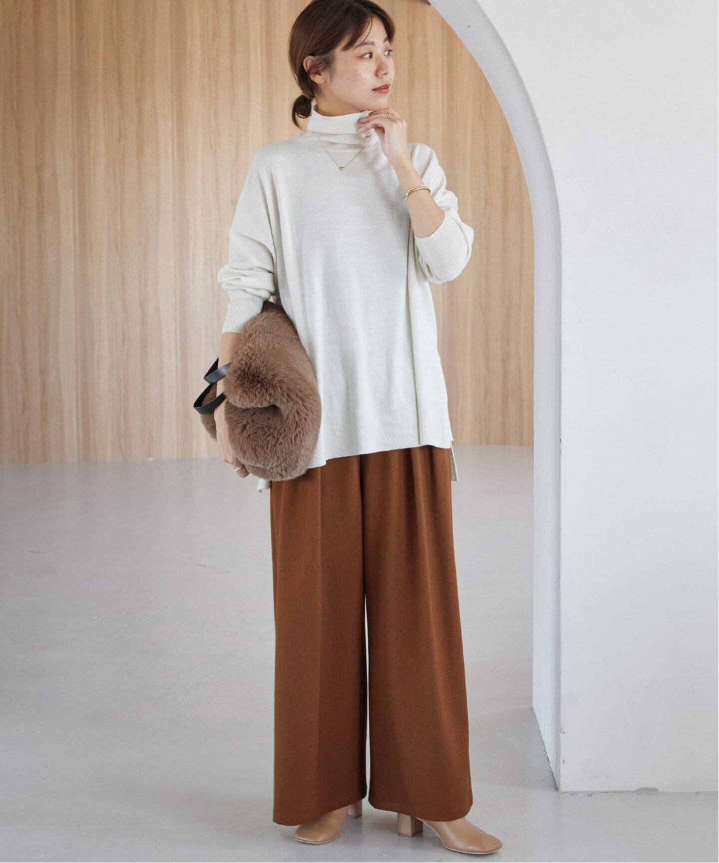 追加》ウォッシャブルサージストレッチタックワイドパンツ