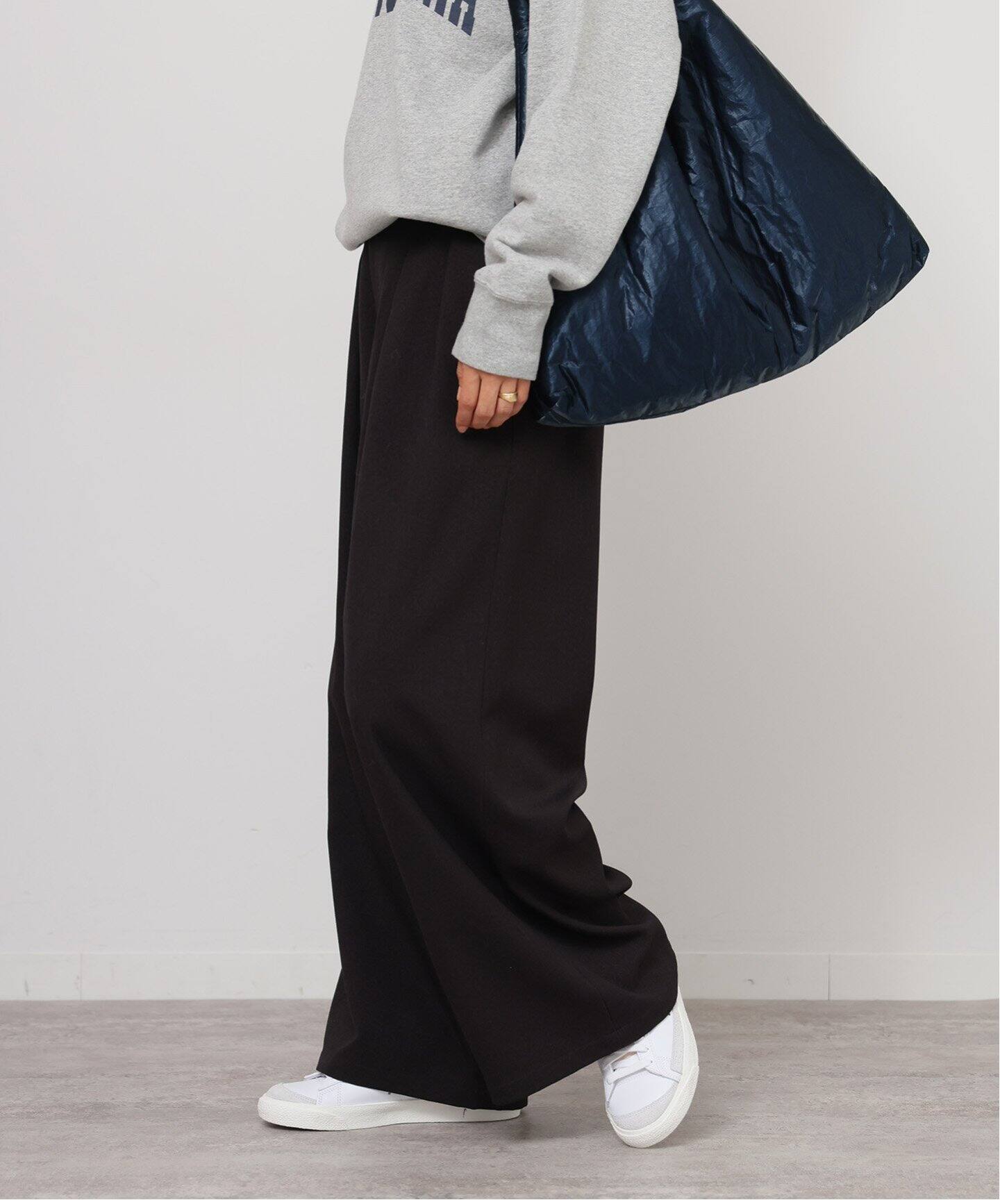 追加3》ウォッシャブルサージストレッチタックワイドパンツ 