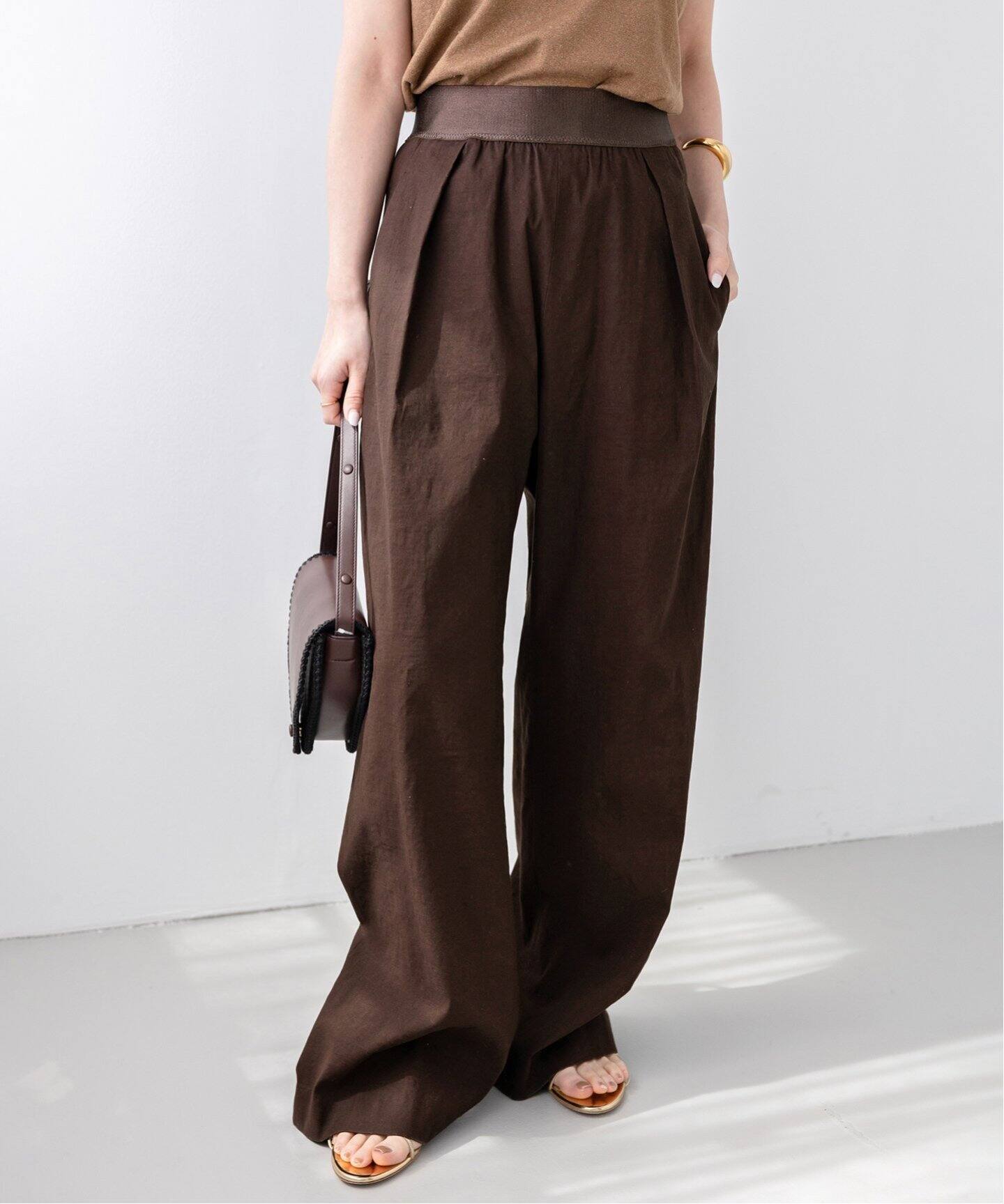 ドゥーズィエムクラス】Stretch twill タックパンツ ブラウン 38 