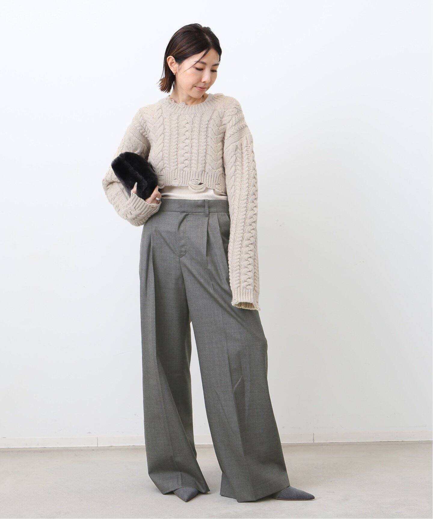 ウールトロタックワイドパンツ（スラックス）｜L 