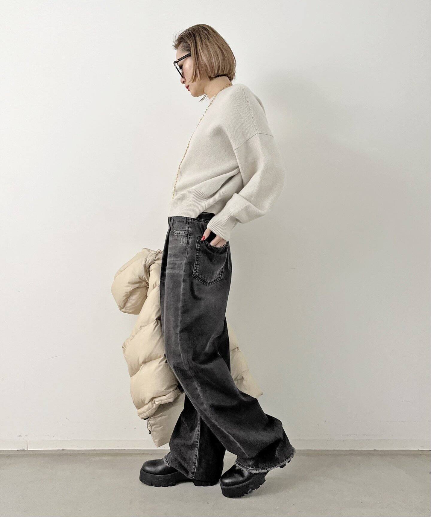 R13/アールサーティーン】DAMON PLEATED WIDE DENIM（デニムパンツ  